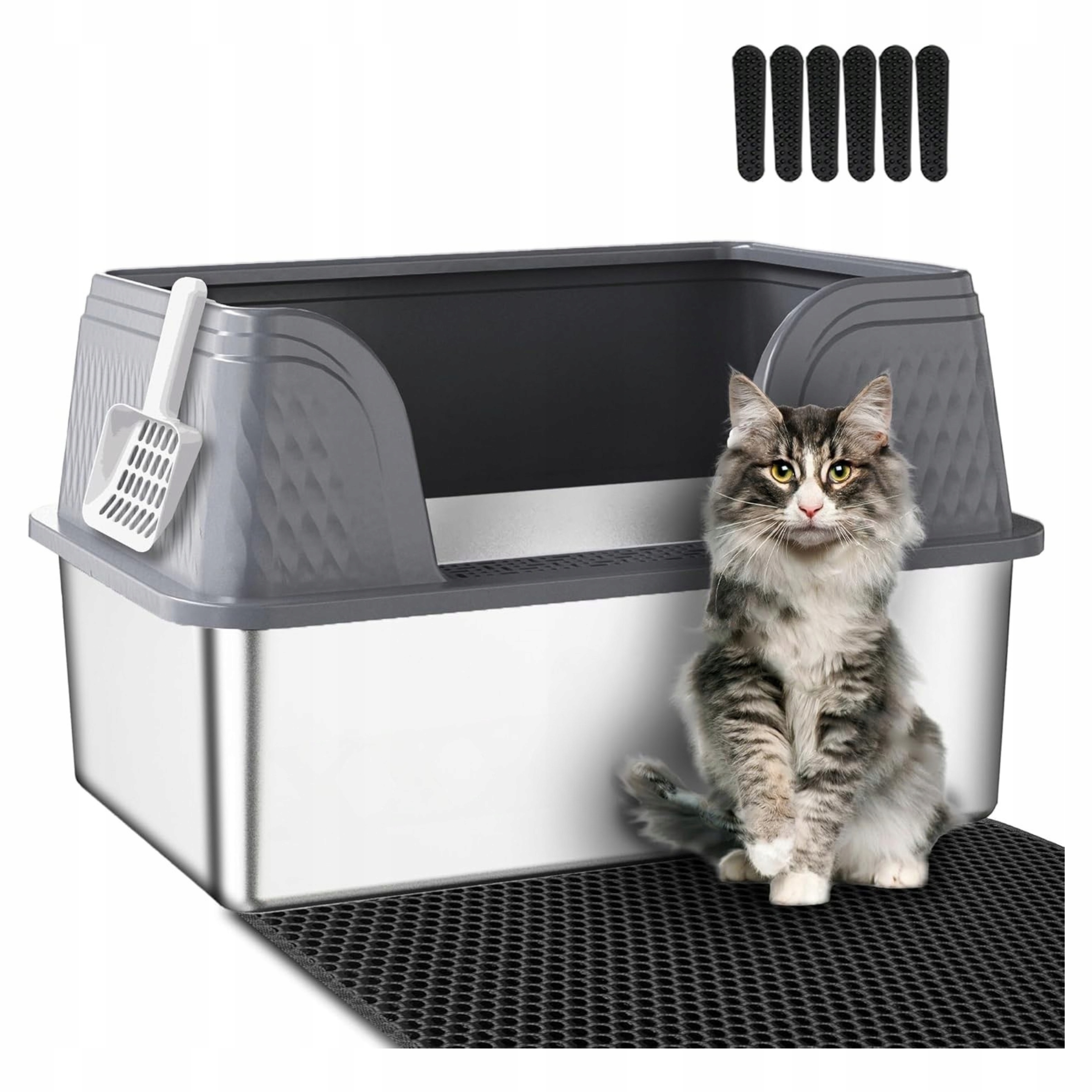 Kuweta Dla Kota Stalowa 60×40×35 cm z Pokrywą Mata Łopatka Do Żwirku