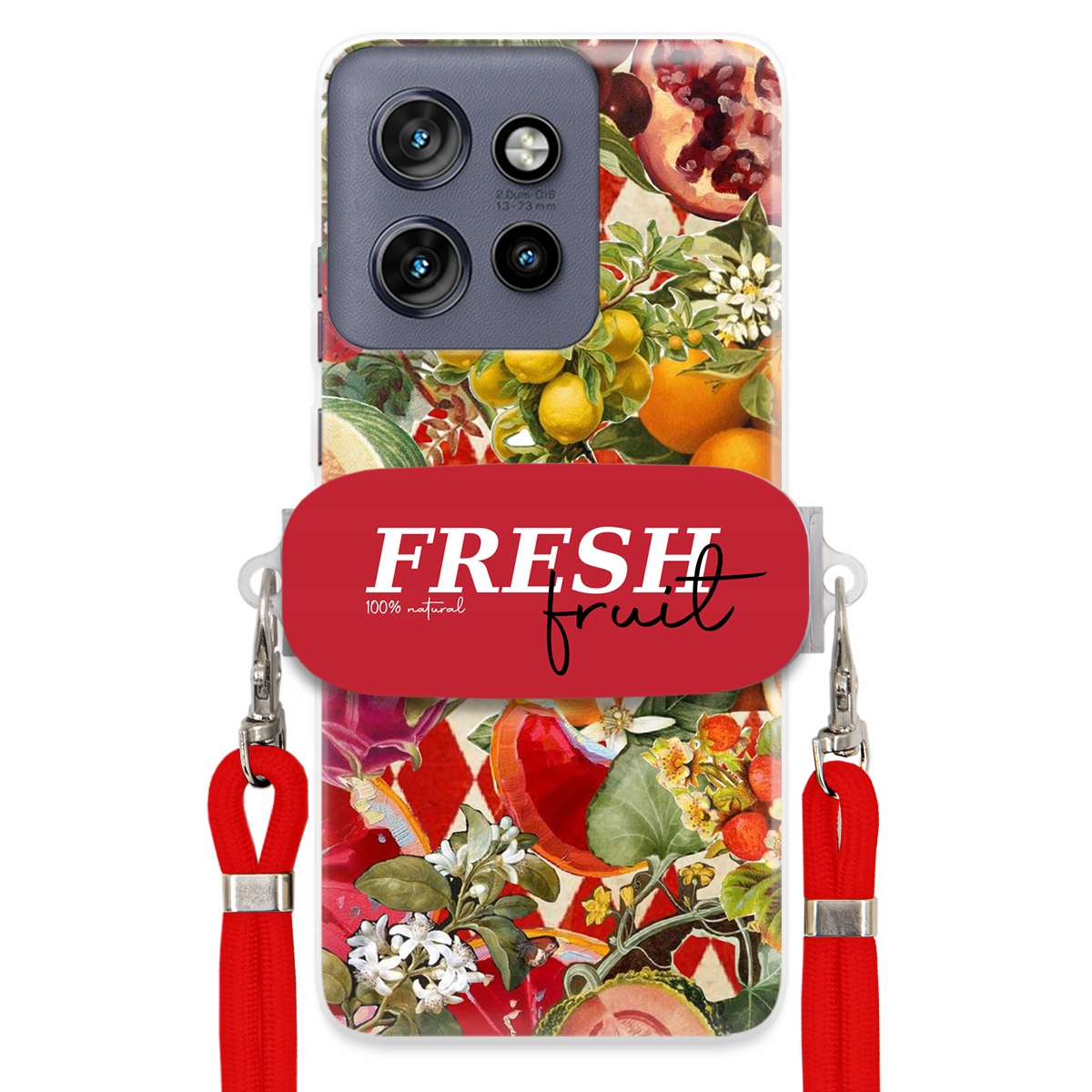 Puzdro pre Motorola Edge 50 Neo Červené Crossbody vodítko držiak Fresh Fruit