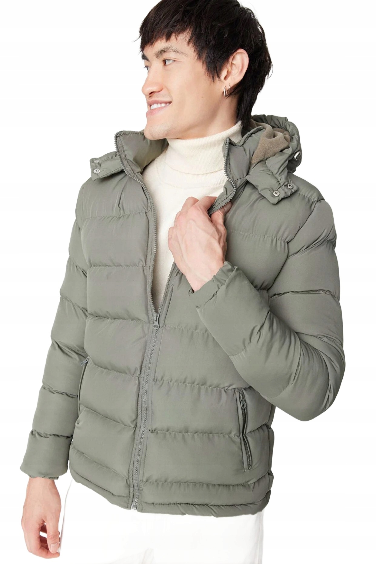 Trendyol Man Pánská Prošívaná Bunda S Kapucí K Bokům Šedá M 5DA