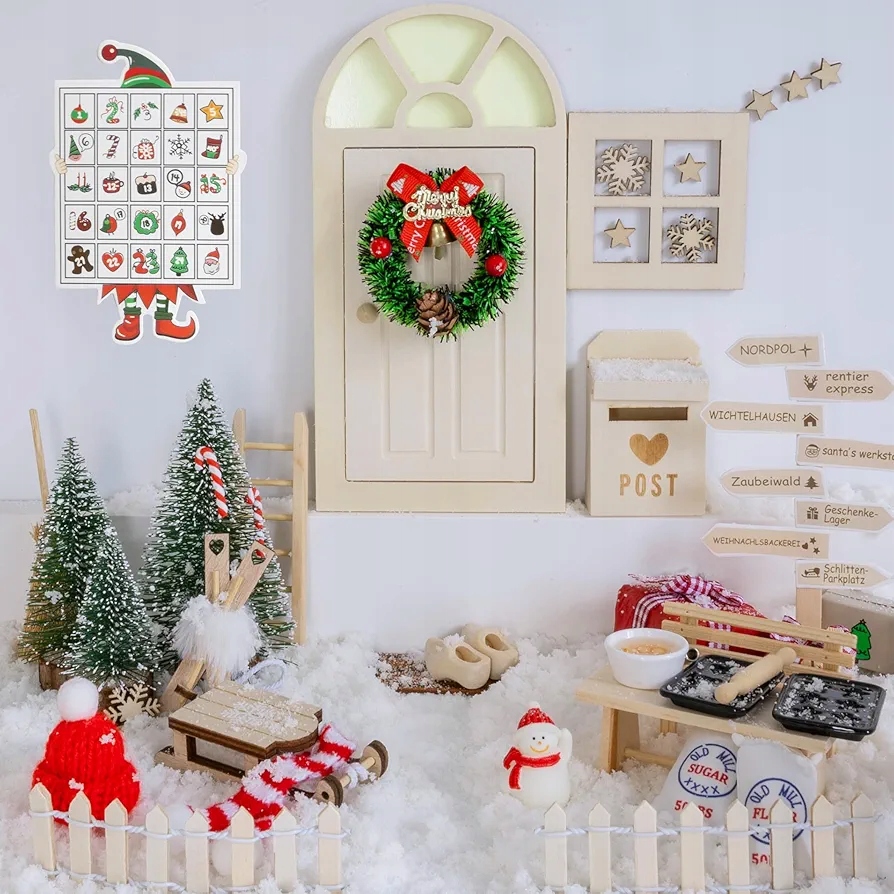 Qanmua Vánoční miniaturní sada diy s kouzelnými dveřmi elfů