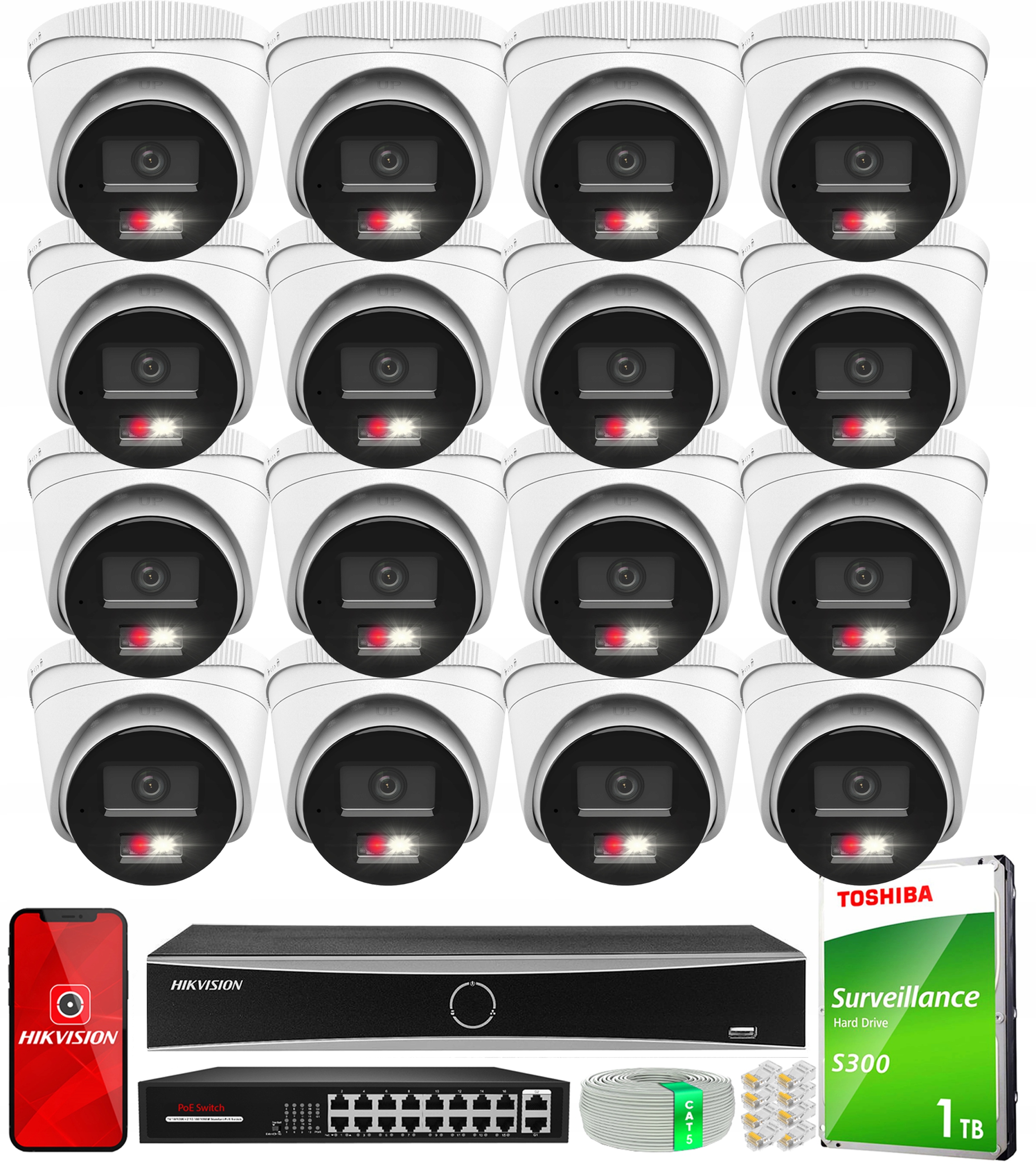 Sada pro monitorování Ip 16 kamer Hikvision HiLook FullHD 1080p 2Mpx PoE