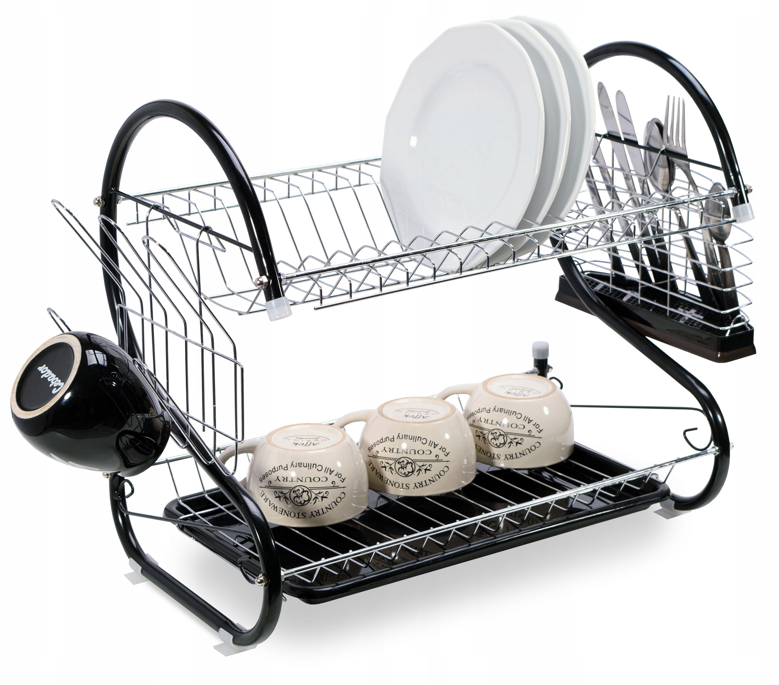 DUŻA SUSZARKA DO NACZYŃ SZTUĆCE STOJĄCA OCIEKACZ TACKA CZARNA DWUPOZIOMOWA