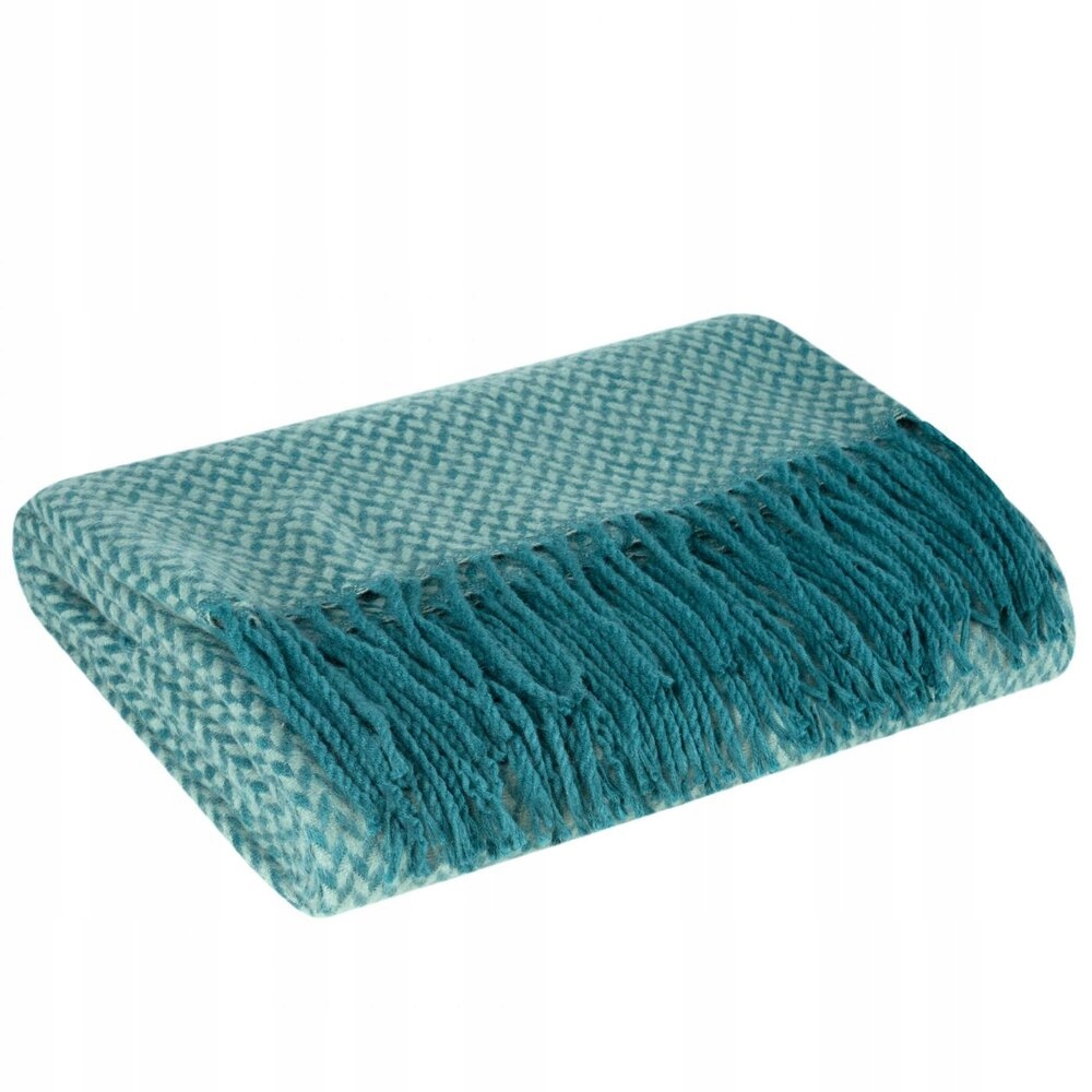 Deka s přehozem Akryl 130x170 máta tyrkysová měkká s jemným vzorem a střapci