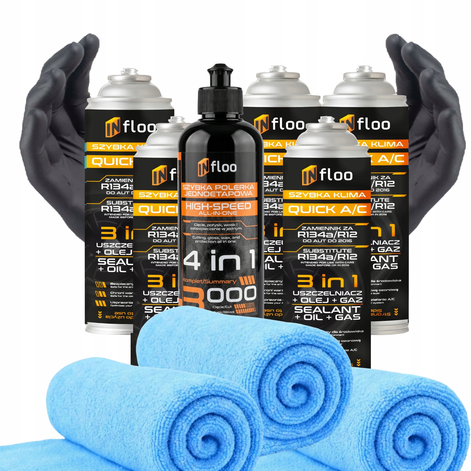 INfloo Rychlá Klima 5xR134a Těsnicí hmota 3v1 Leštící Pasta 4v1+MIKROVLÁKNO