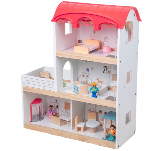 

Duży Drewniany Domek dla Lalek meble Akcesoria