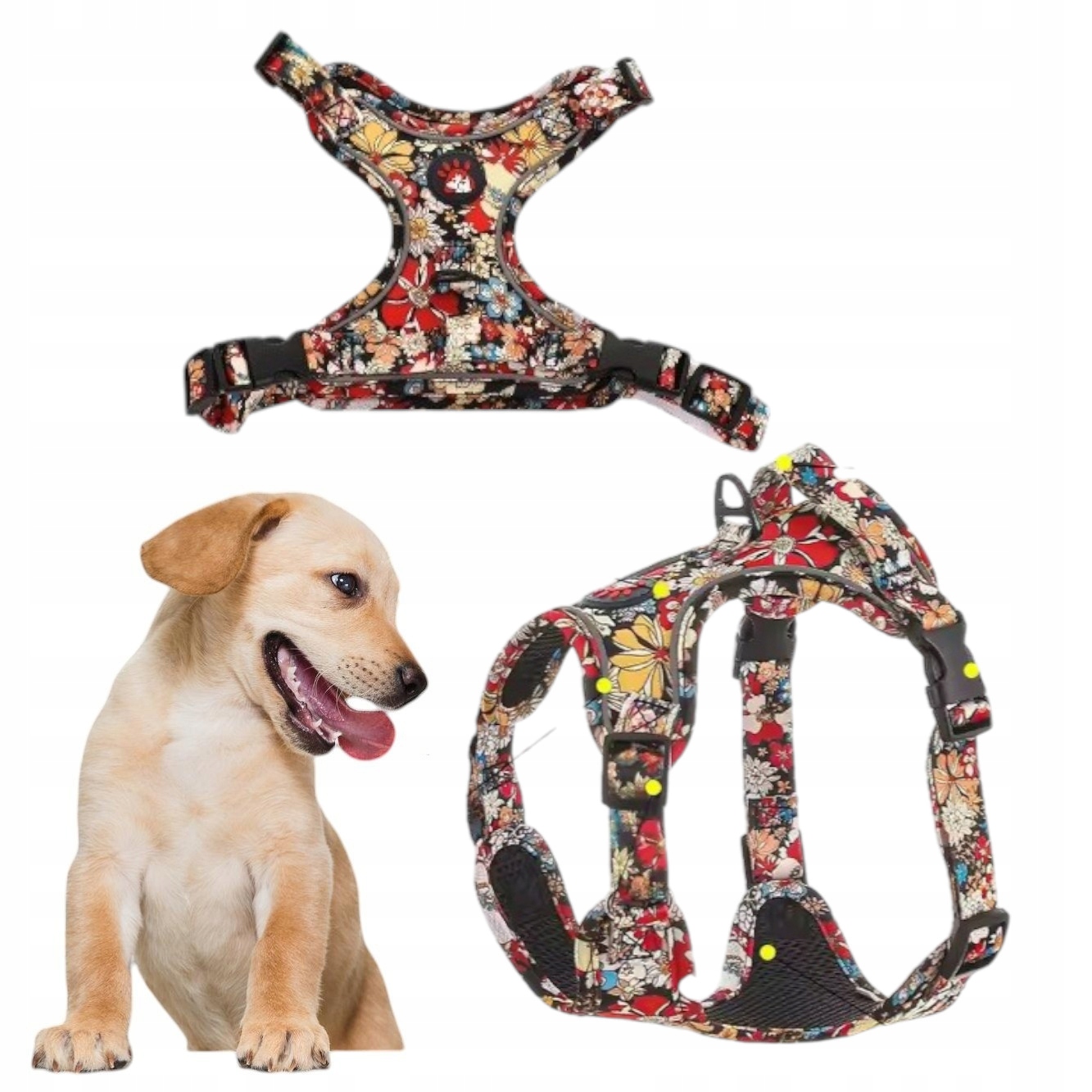 Vzorované Květinové Obojky Pro Psa S Odrazem A Vodítkem, Černá Barva