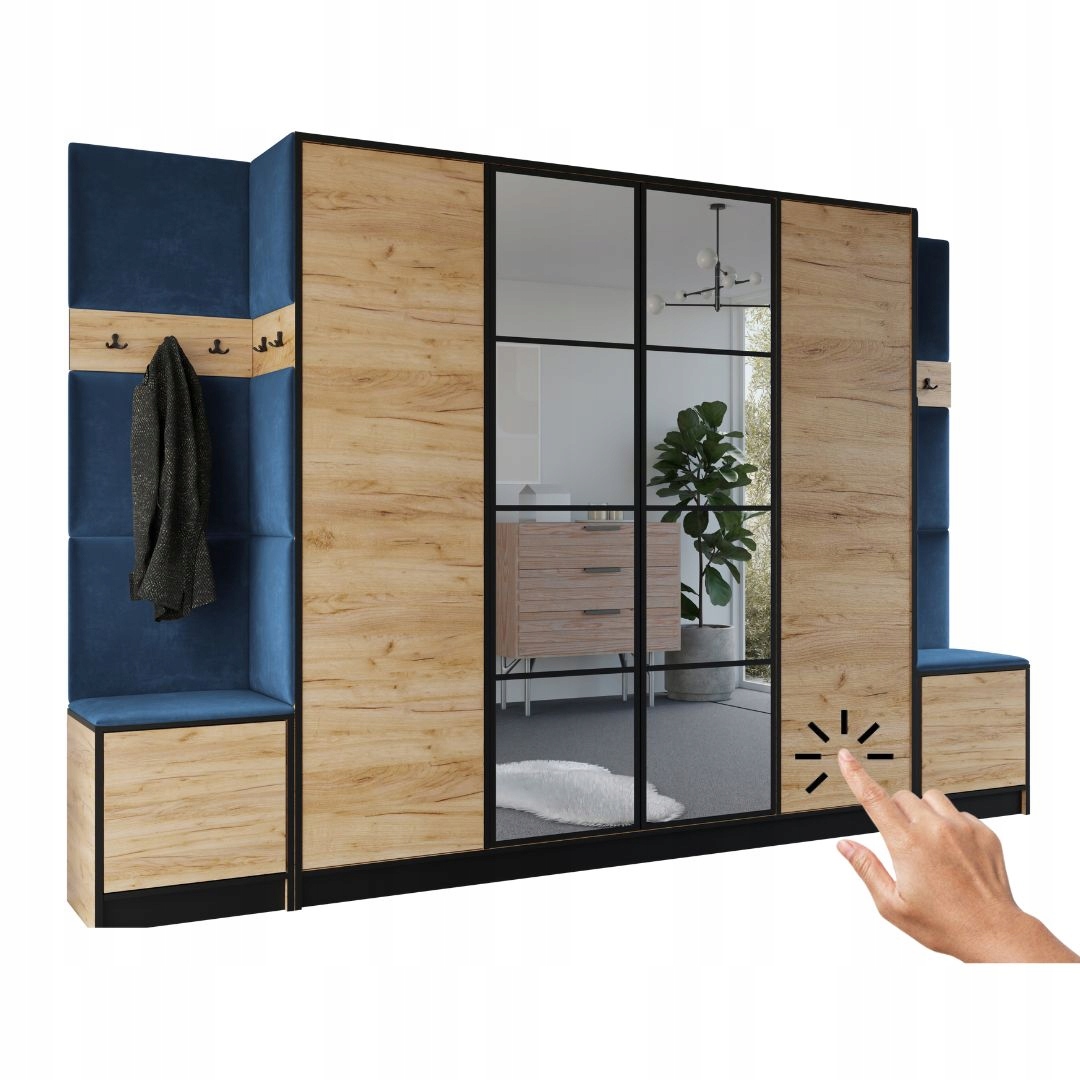 Šatní skříň Costa 17 dub craft zlatý modrá tkanina Vzor 1