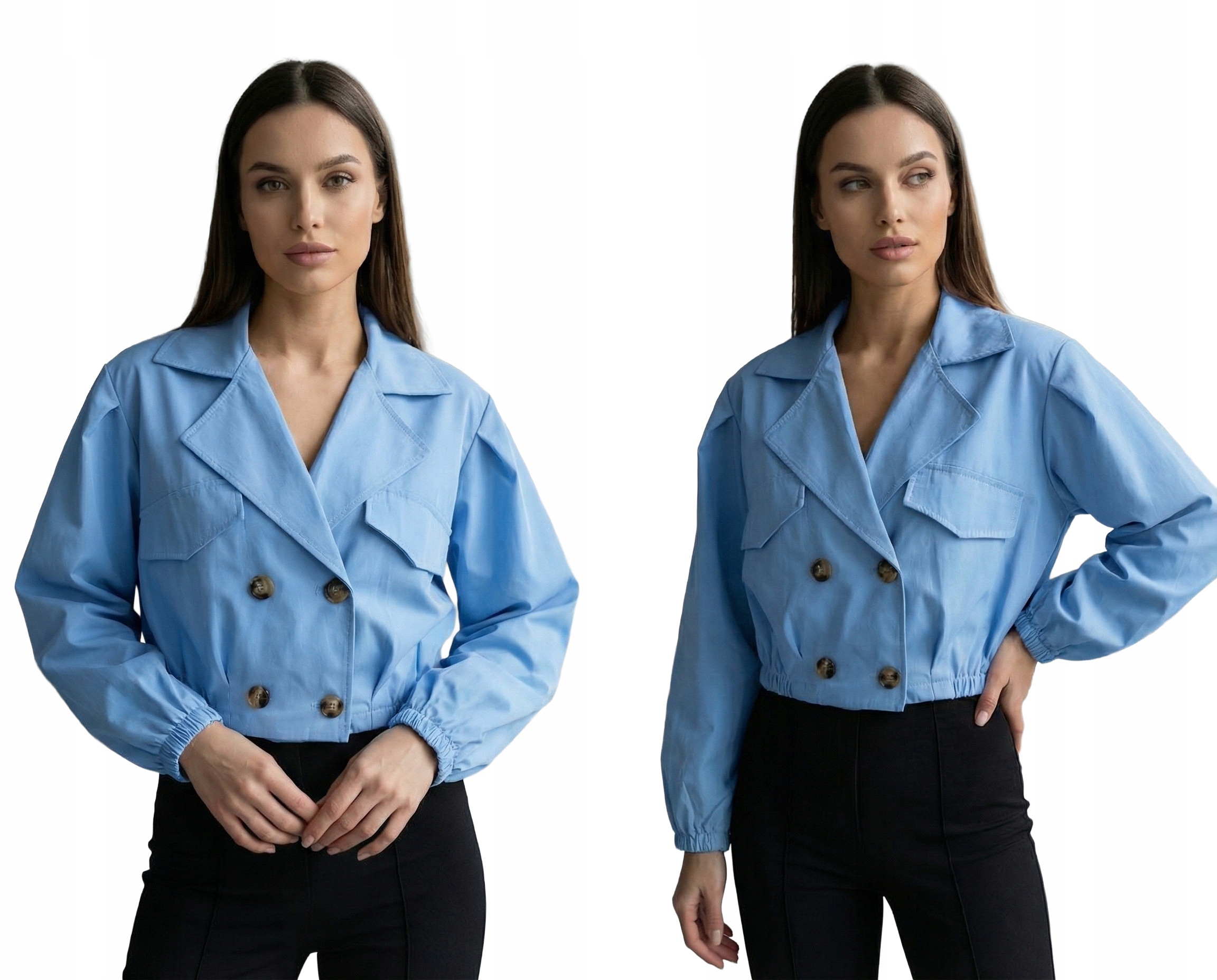 Dámská Bunda Kabátek Krátký Trenčkot Elegantní Modony Lehká Modrá Uni