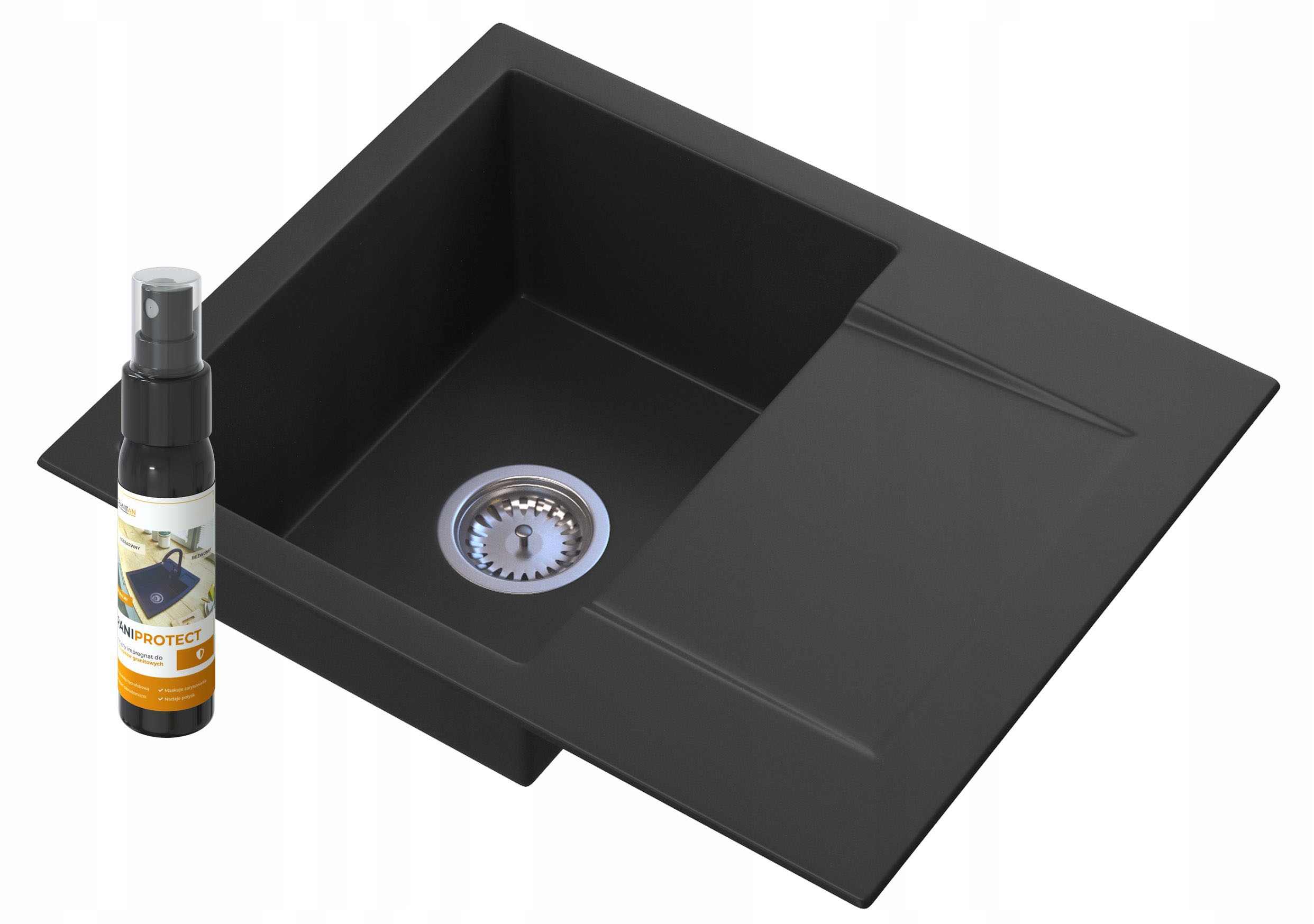 Granitový Dřez Celý Černý Sifon Prkénko