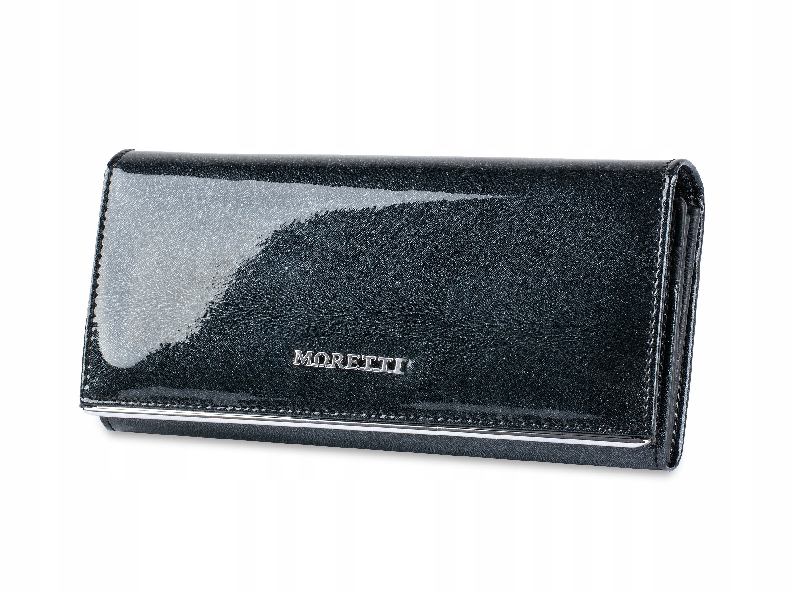 

Portfel skórzany damski lakierowany czarny Rfid