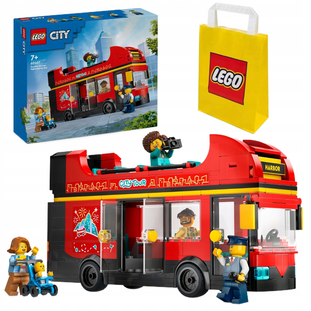 Lego City 60407 Červený Patrový Autobusový Autobus 5 Figurek Odnímatelná Střecha