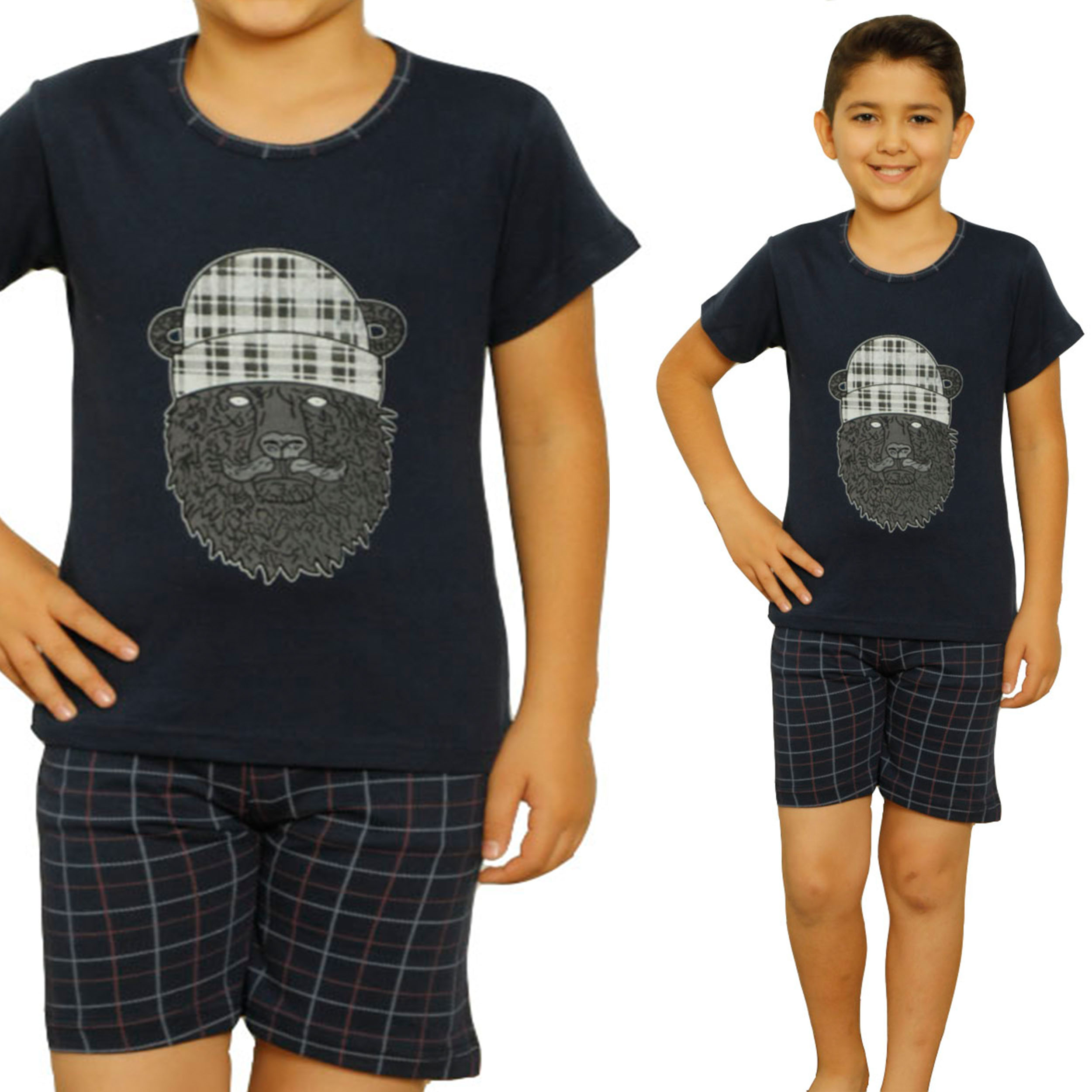 

Piżama Chłopięca dziecięca Krótka Kratka Nadruk