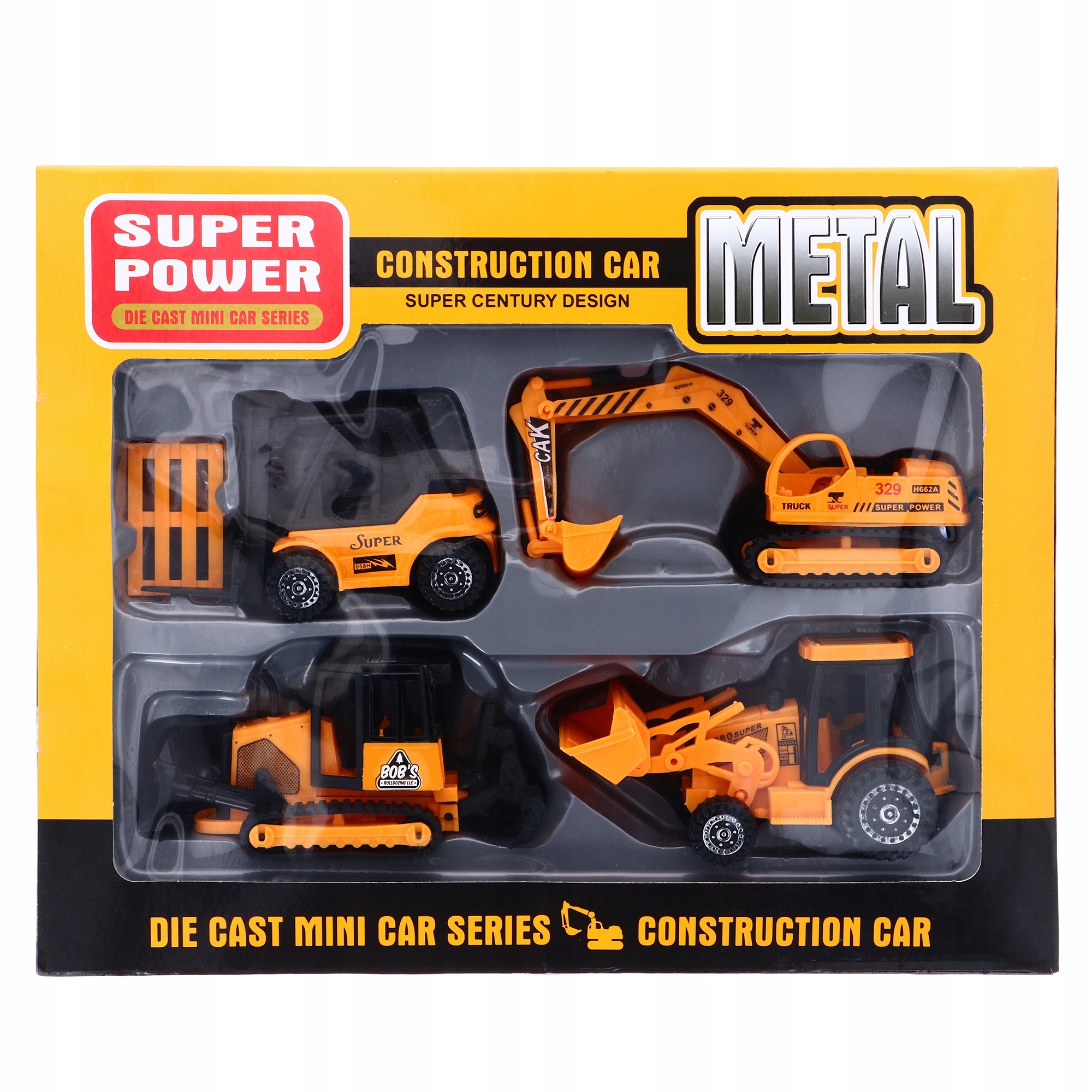 

Zestaw metalowych pojazdów budowlanych