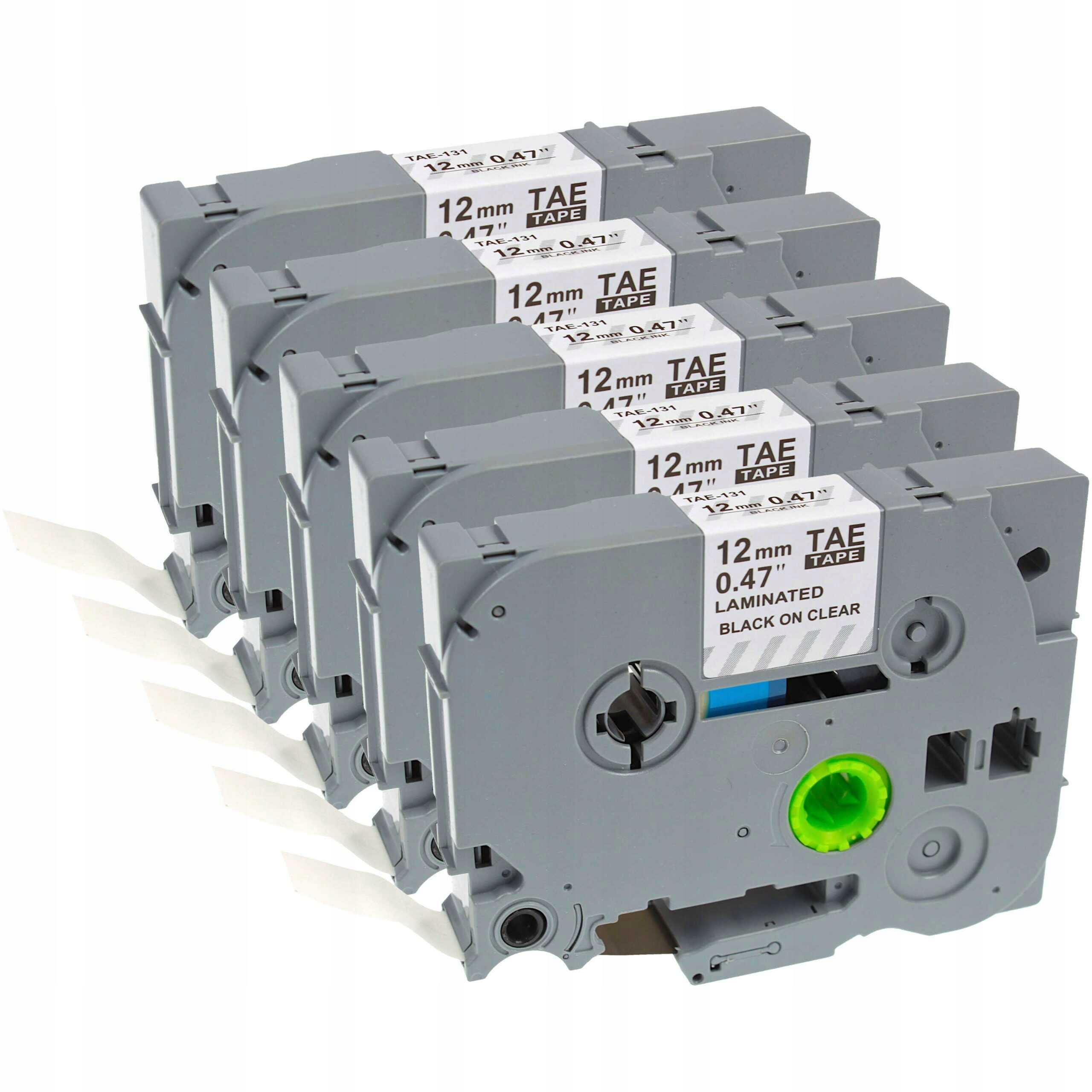 5x TAŚMA TZe-131 TZ-131 DO BROTHER PRZEZROCZYSTA 12MM 8M