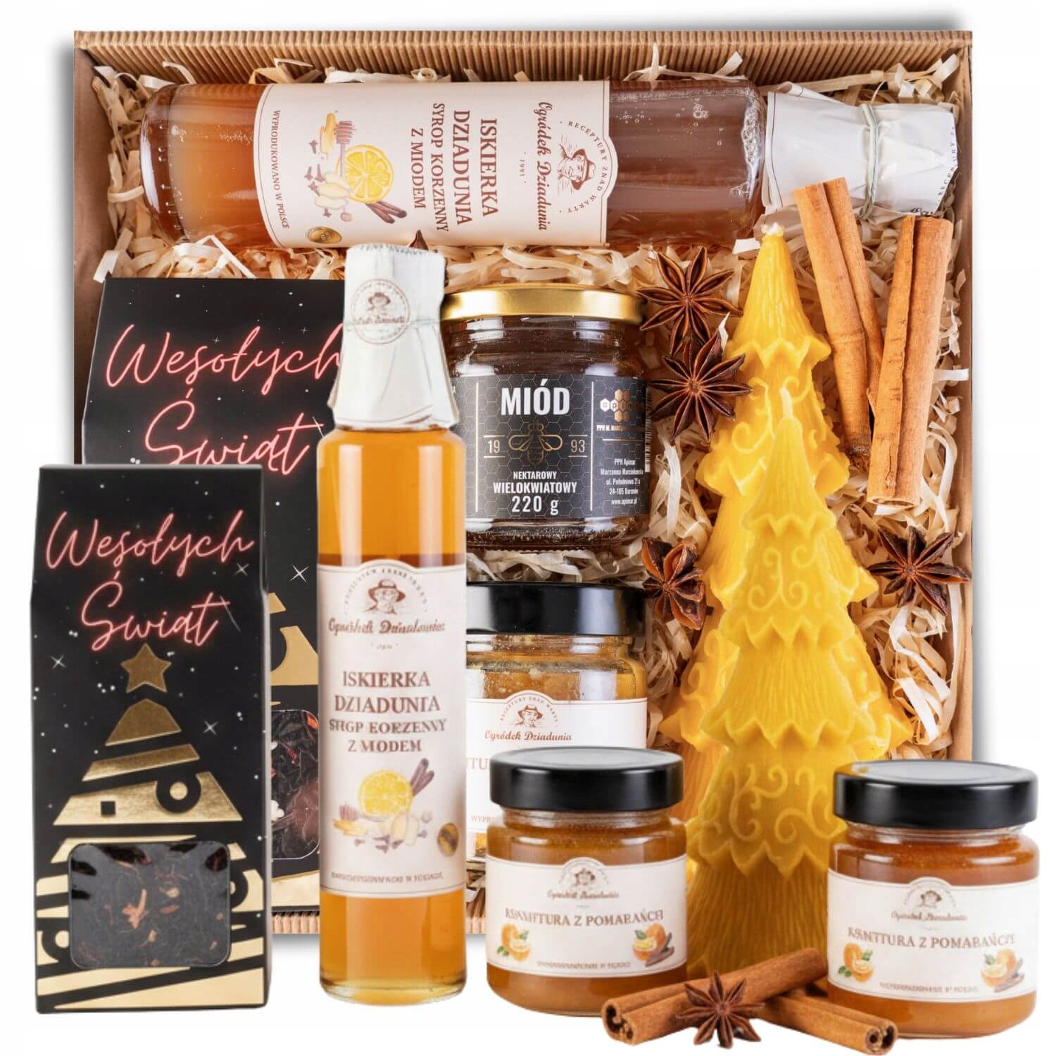 Vánoční Dárkový Koš Sada Čaj Svíčka Med Kořeněný Sirup Vánoce