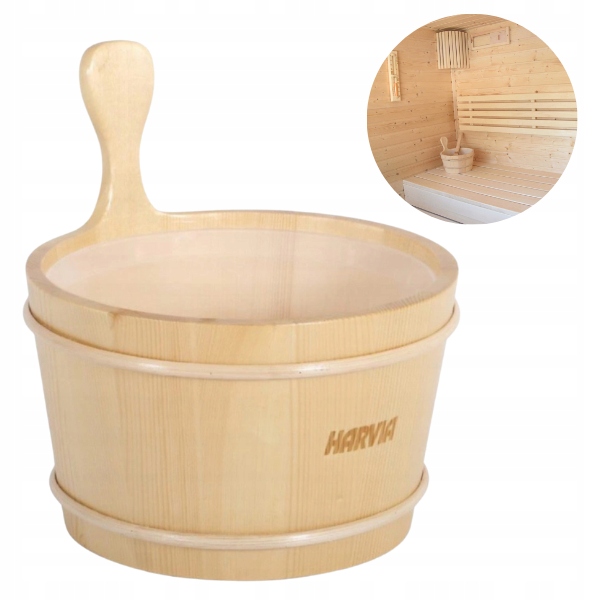 Ceber Do Sauny Dřevěná Borovice S Držákem 4L Kbelík Harvia Plastová Vložka