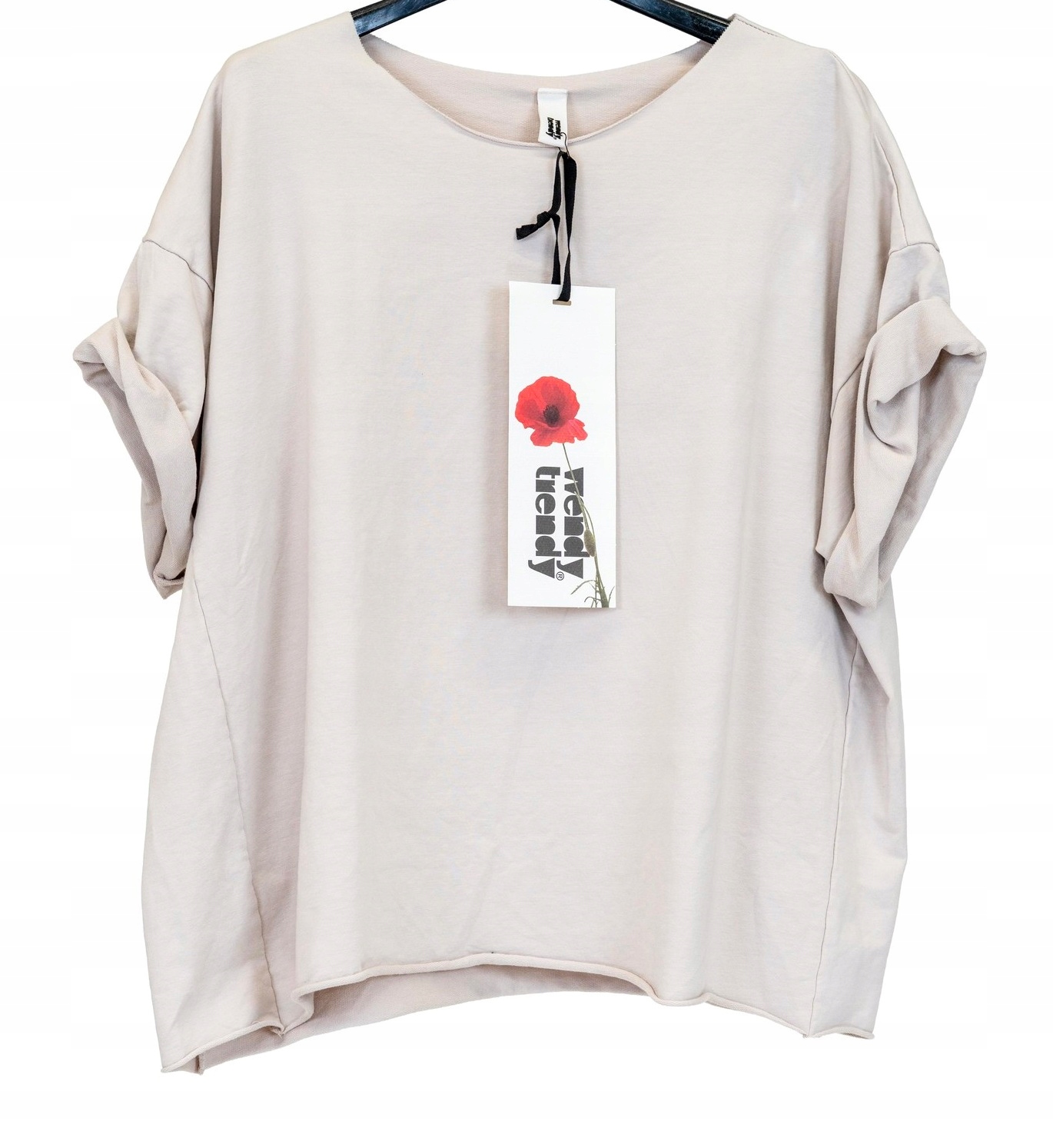 Wendy Trendy beżowa krótka luźna bluzka bawełna pudełko Uni 46/48 Italia