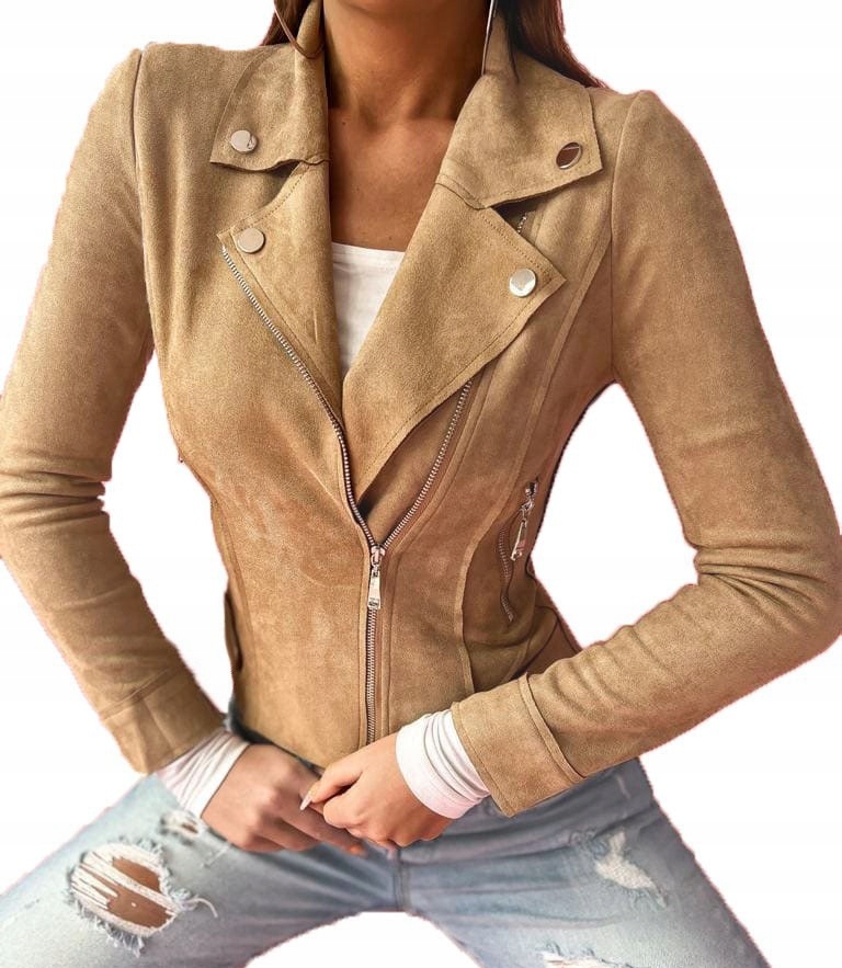 Kurtka Skórzana Zamszowa_ Ramoneska Brązowa 40/L Marynarka Eko-Skóra