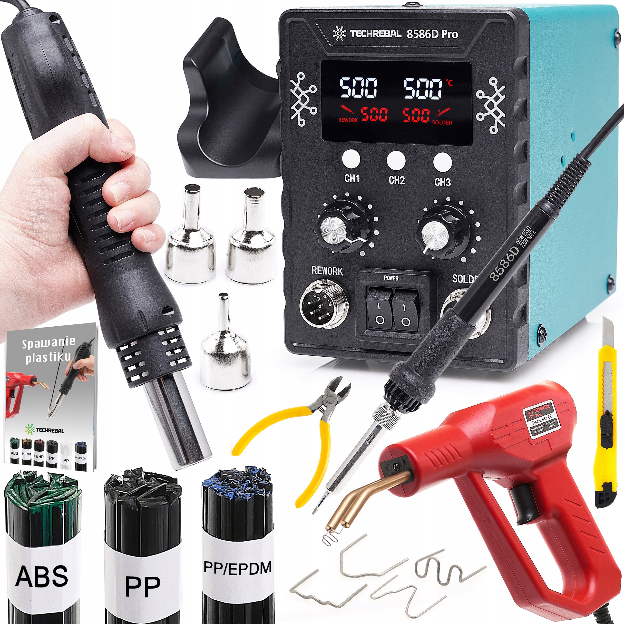 Spawarka Plastiku Techrebal 8586 Zestaw Zszywacz Zszwyki Spoiwa Pp Abs Epdm