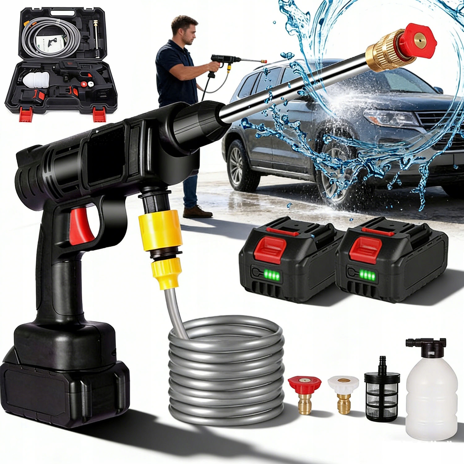 Mocna Myjka Ciśnieniowa Akumulatorowa 88VF 2X Akumulator Pianownica Walizka