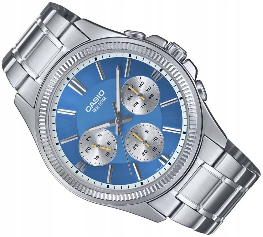 Elegantní Pánské Hodinky Casio MTP-1375PD-2A2VEF Modré S Multidátem 44 mm