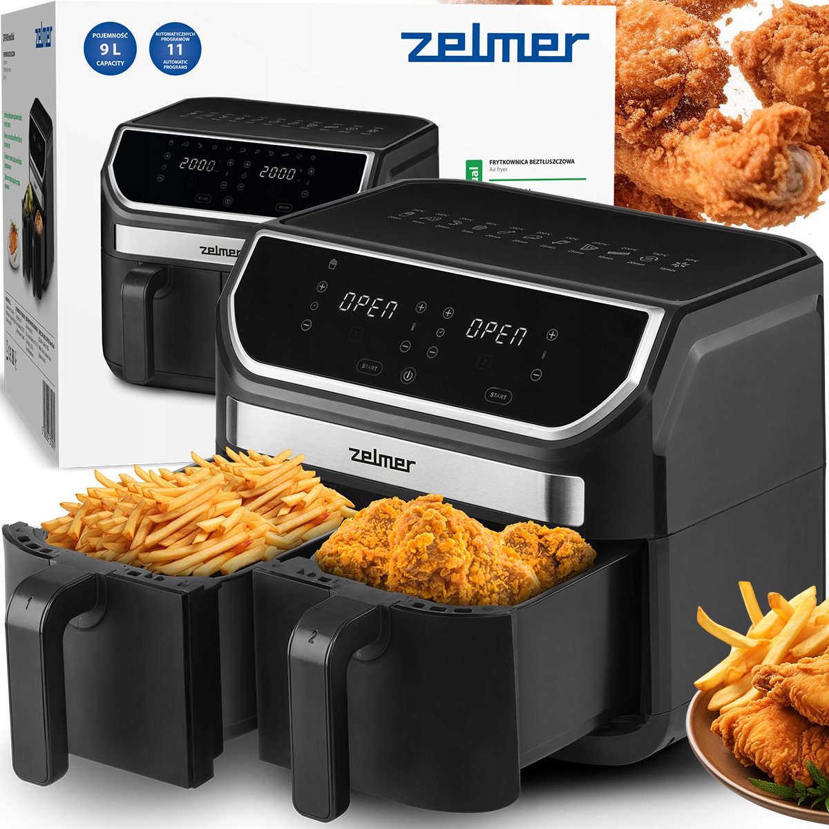 Frytkownica Beztłuszczowa Zelmer Frytownica Piekarnik Podwójna Air Fryer 9L
