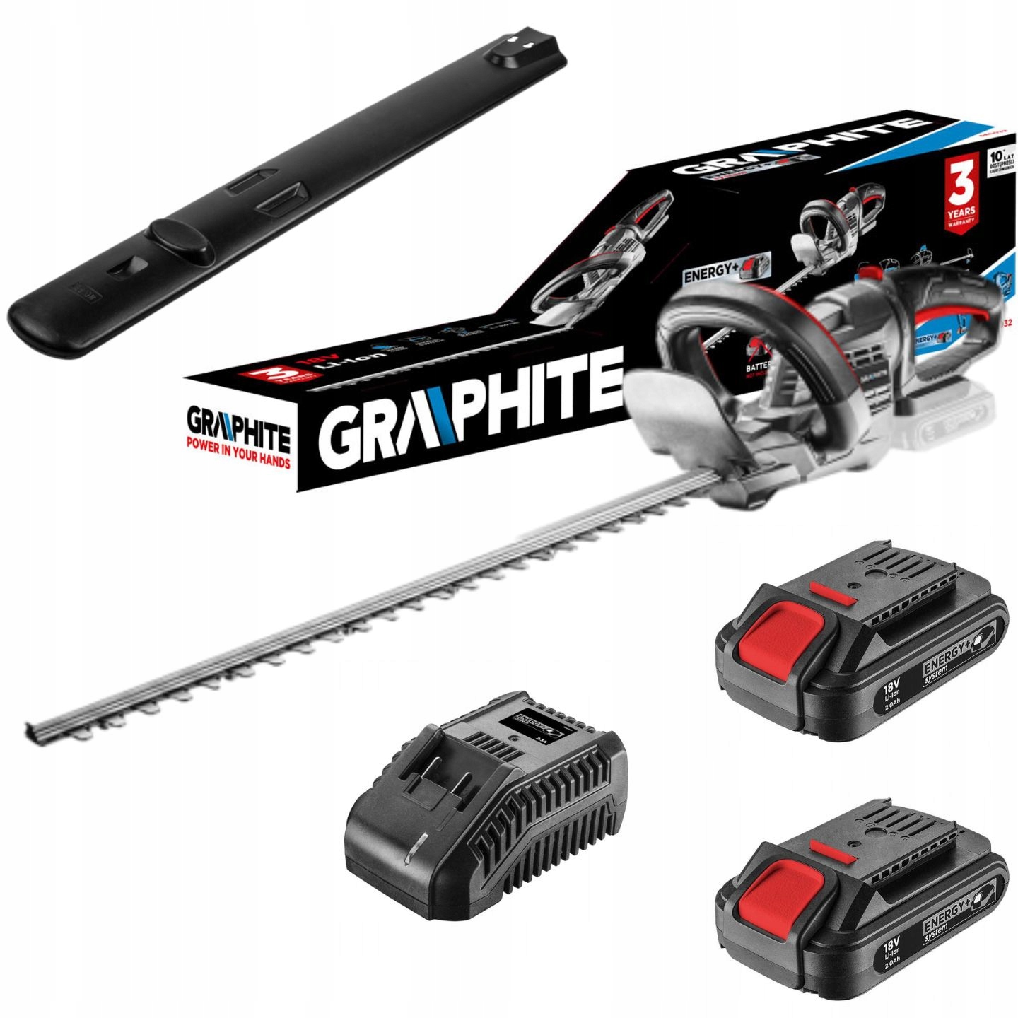 

Nożyce do żywopłotu+2x akumu2Ah+ładowarka Graphite