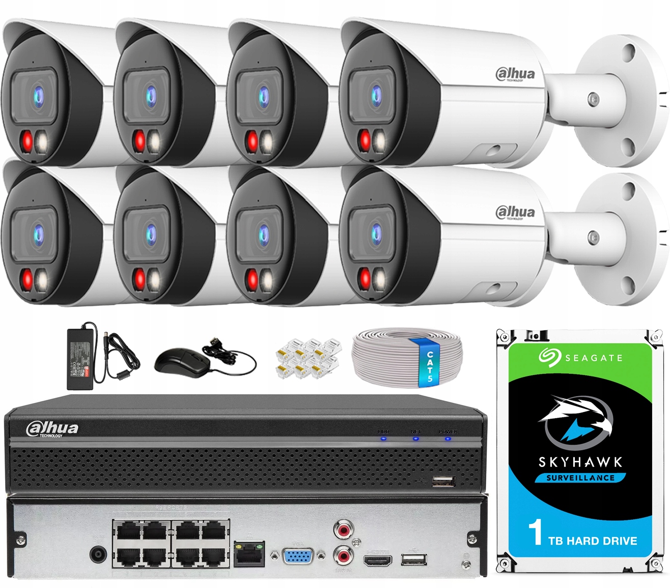 Ip monitorování Dahua Sada 8 kamer 4K 8Mpx Ir/led rekordér Disk 1TB