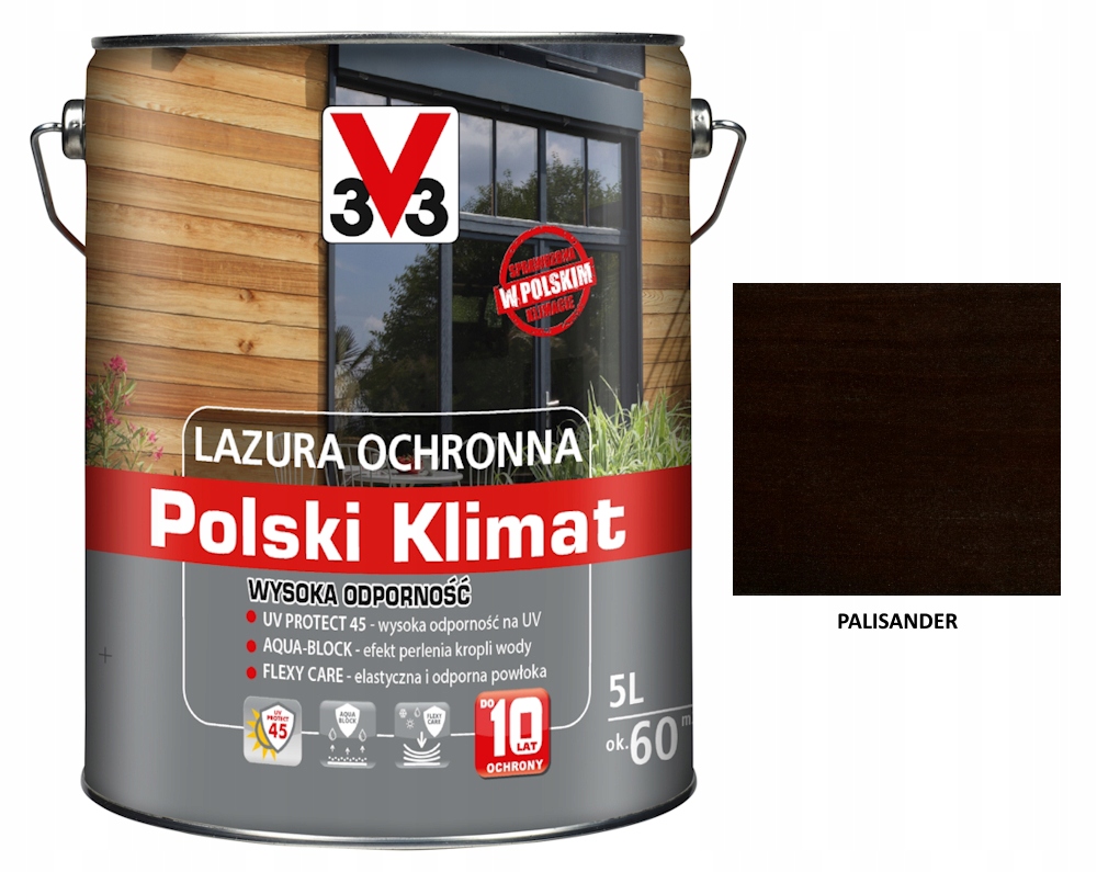 Lazura V33 Poľský Podnebie 10 rokov 5 L odolný Palisander satén