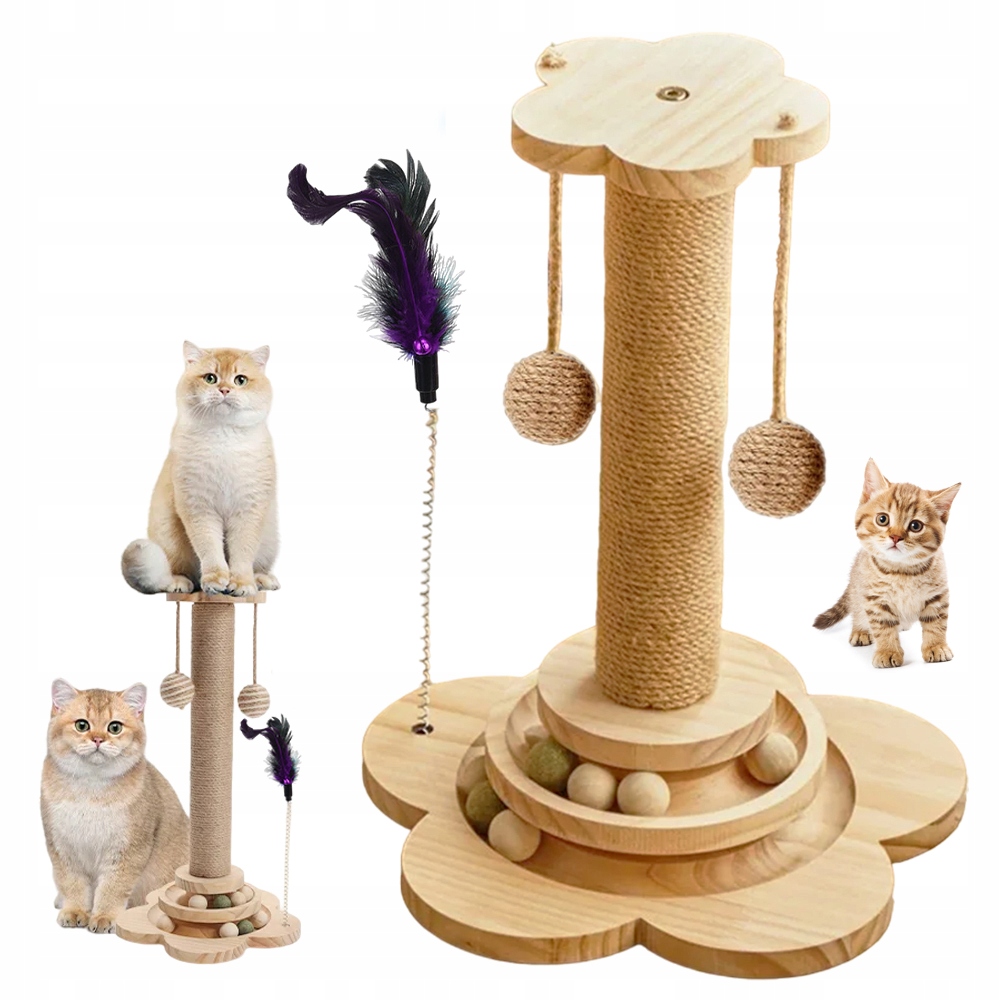 Levně Škrabadlo Pro Kočky Hračka Věž Sloupek Na Škrábání S Míčky 44,5 CM