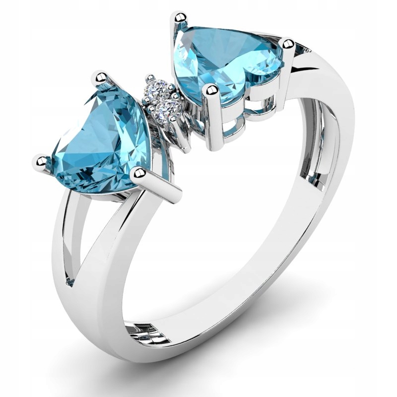 

Pierścionek Białe Złoto Niebieskie Cyrkonie 14KR