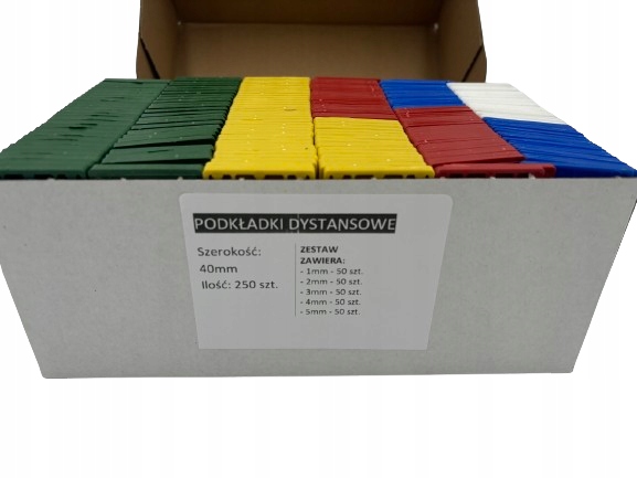 Distanční podložky Mix montážních klínů pro okna 40 mm od 1 mm do 5 mm 250 Ks