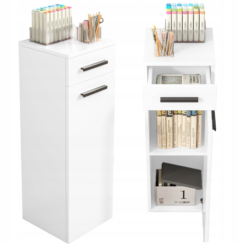Kancelářský Regál Se Zásuvkou A Policemi, Sloupek, Stojící Skříňka, Bílý Loft, 85 CM