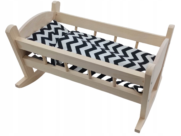 KOŁYSKA DREWNIANA dla lalek NIEMALOWANA + POŚCIEL