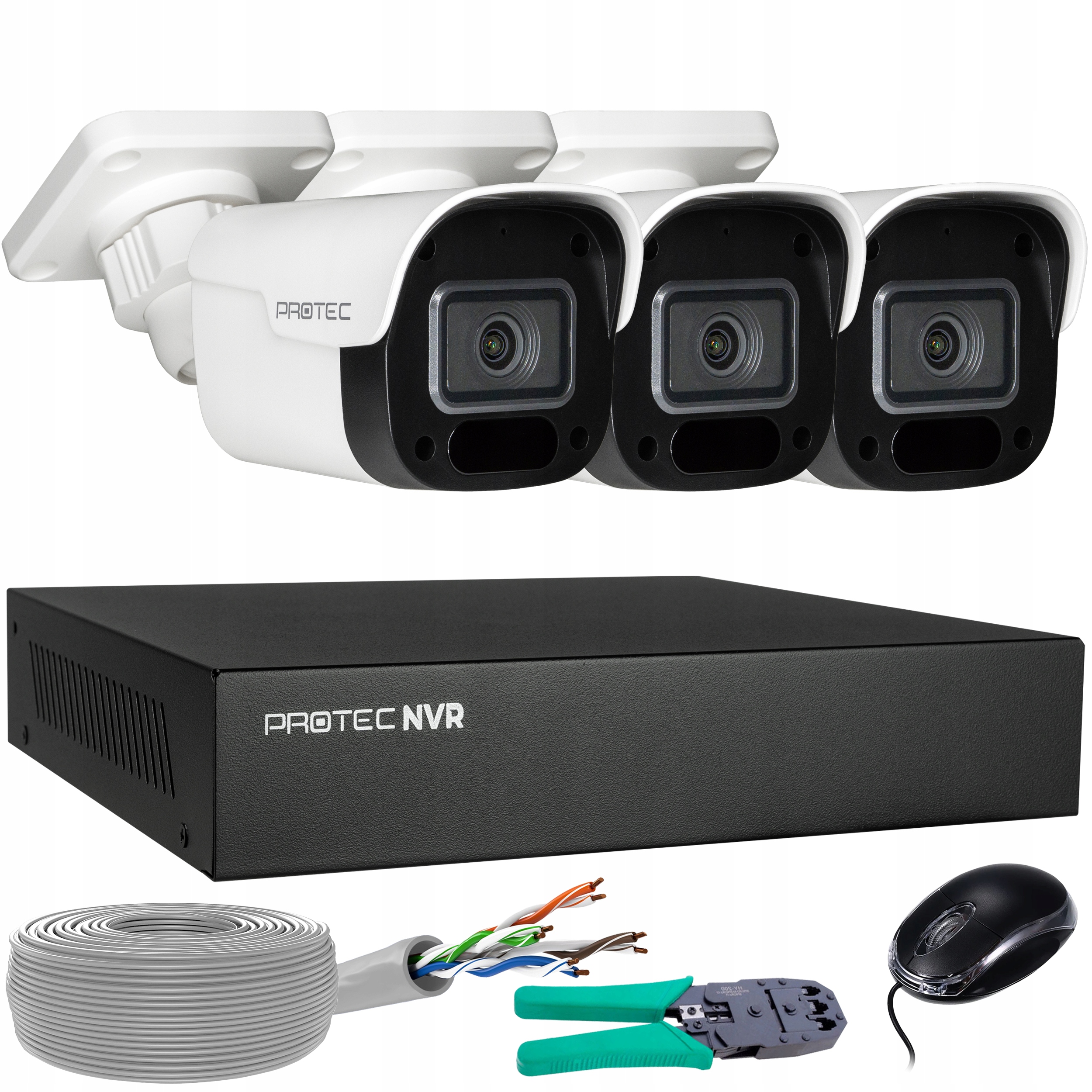 Zestaw Monitoringu 3 Kamery Ip PoE 4Mpx z Mikrofonem Podgląd 24/7