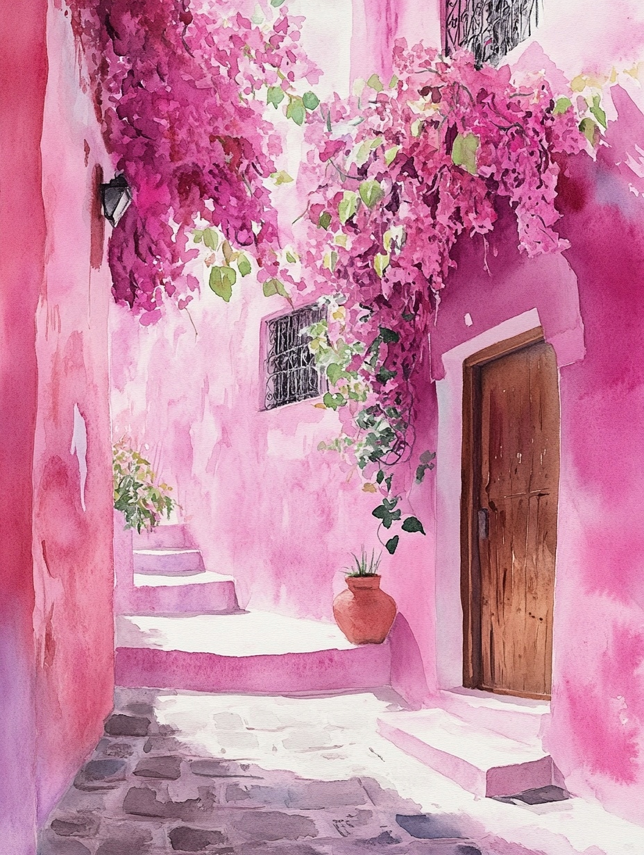 Obraz Na Plátně Canvas Město Ulička Keř Květiny Maroko 75x100