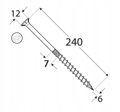 WKRĘTY CIESIELSKIE DO DREWNA CS 6x240 TORX ŁEB STOŻKOWY DOMAX 100 SZTUK Kod producenta 310624