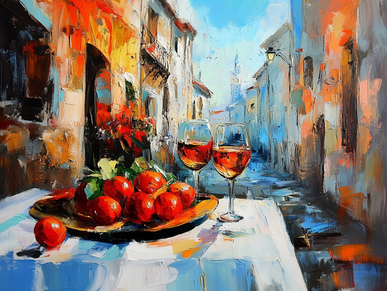 Obraz Na Plátně Canvas Mrtvá Příroda Víno Ulička Ovoce Itálie 100x75