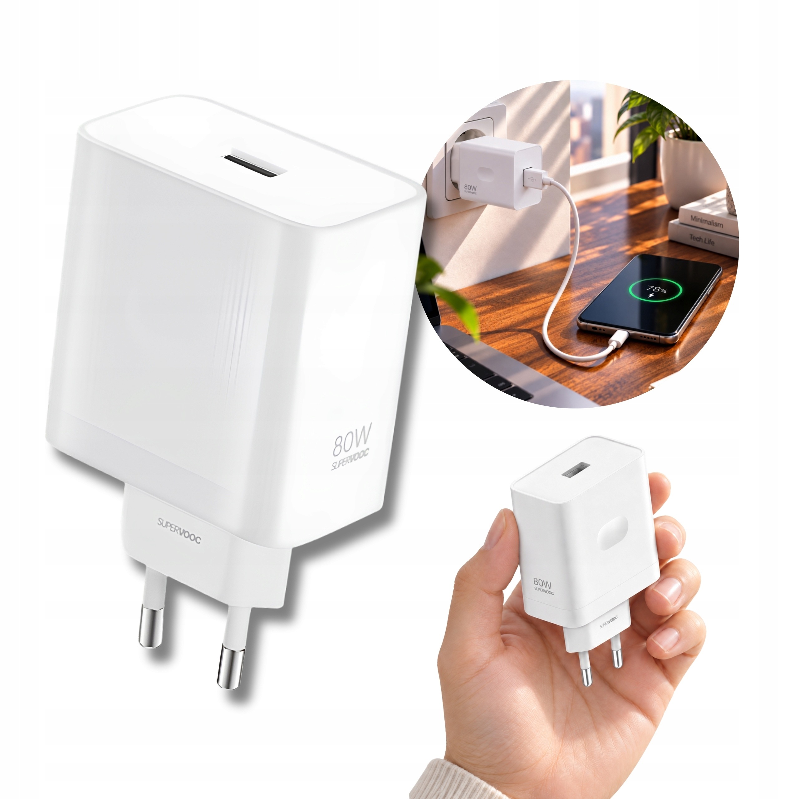 Síťová nabíječka Oppo 80W Usb-a SuperVOOC Vooc Pd Qc Pps Ufcs bílá