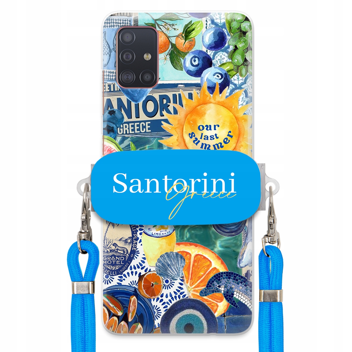 Pouzdro pro Samsung A51 Modré Crossbody vodítko Držák Santorini Sea Vibes