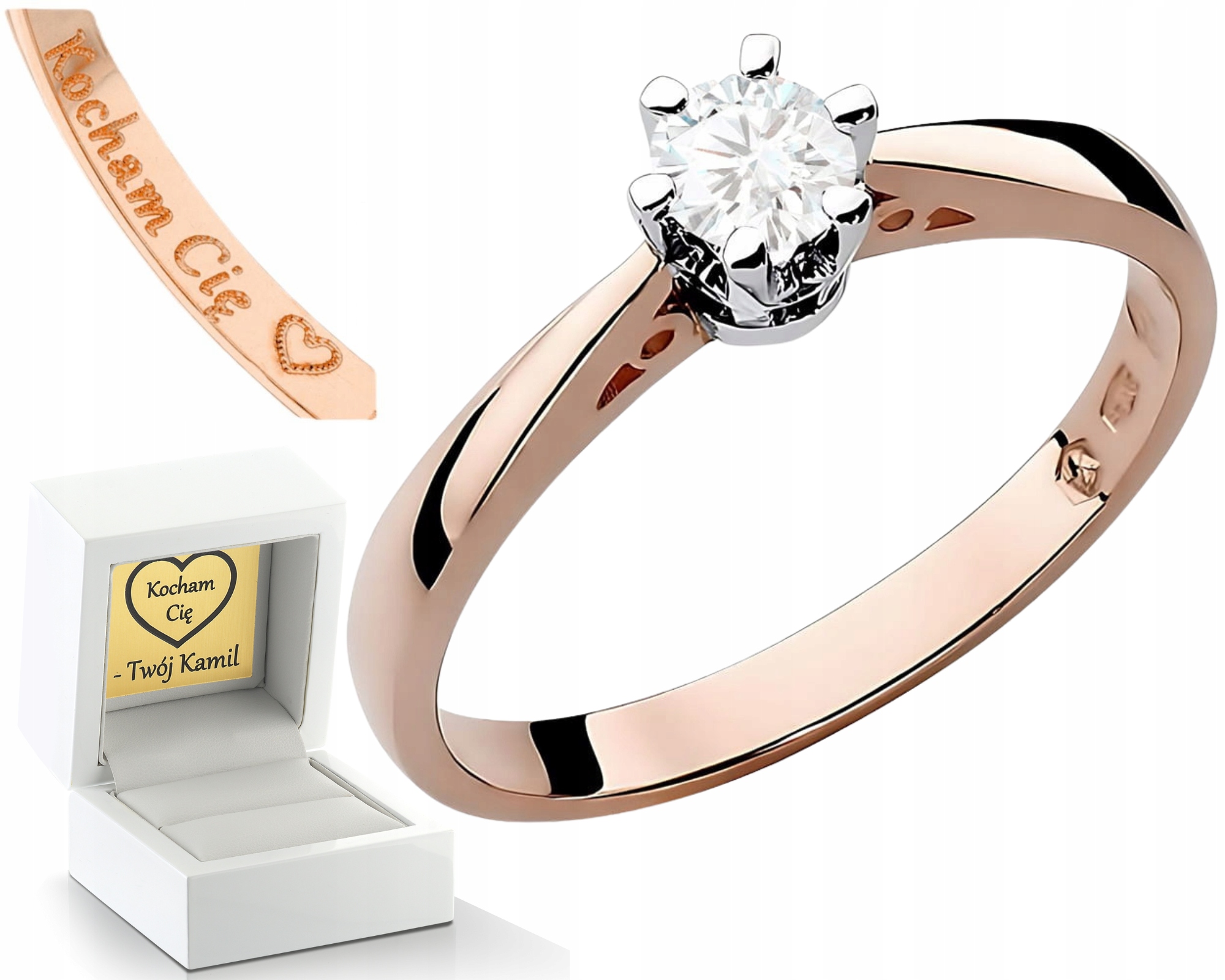 Růžové Zlato Prstýnek S Laboratorním Diamantem Gravírování 585 Bonus