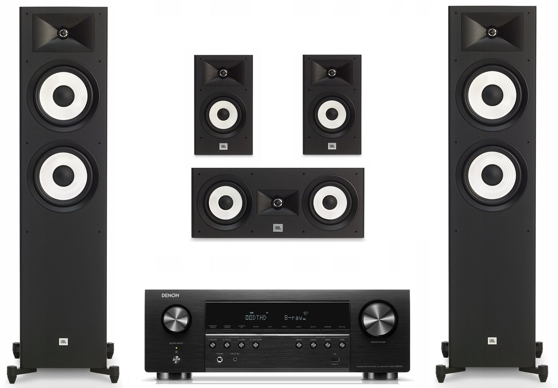 JBL STAGE A190 + A130 + A125C + DENON AVC-S660H = KOMPLETNE KINO DOMOWE 5.0