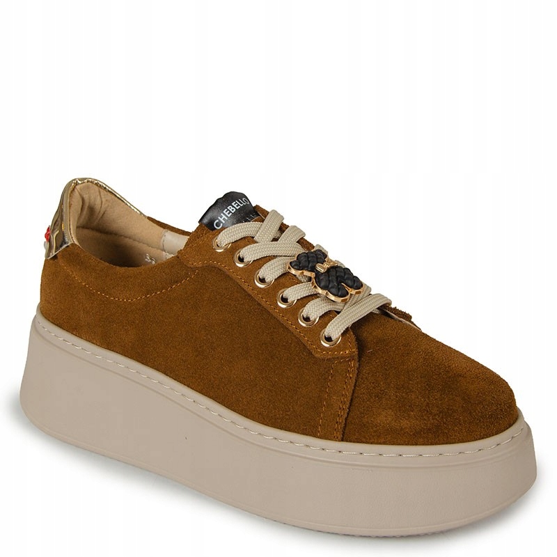 Chebello 4060 Hnědé Kožené Semišové Tenisky S Ozdobou 40