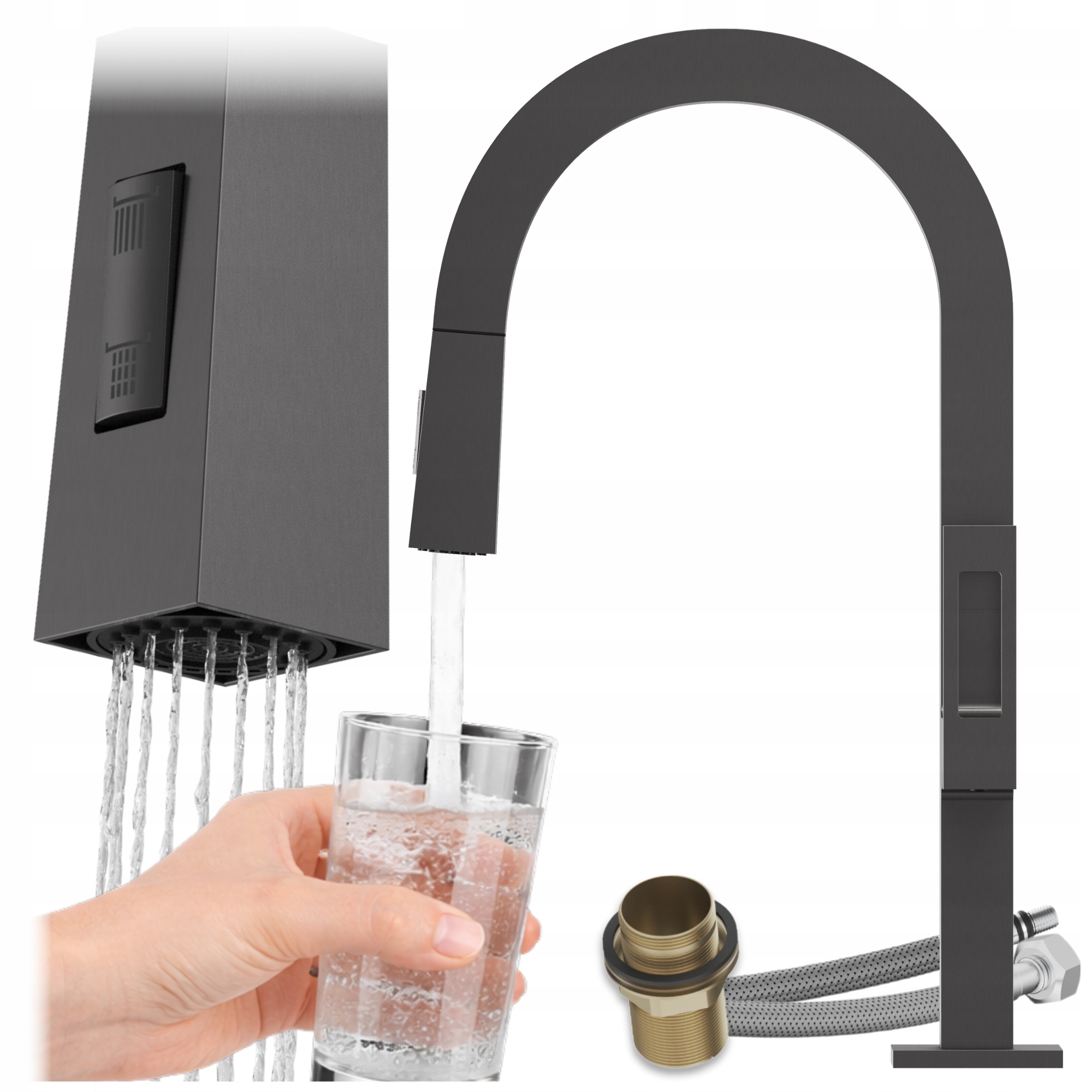 Kuchyňská dřezová baterie vytahovací sprcha gunmetal Kran Arcus Max