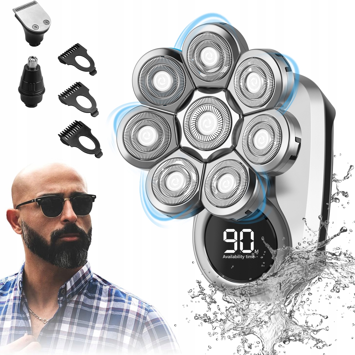 GOLARKA MĘSKA MASZYNKA ELEKTRYCZNA DO GOLENIA BRODY GŁOWY WODOODPORNA 8D Stan opakowania oryginalne