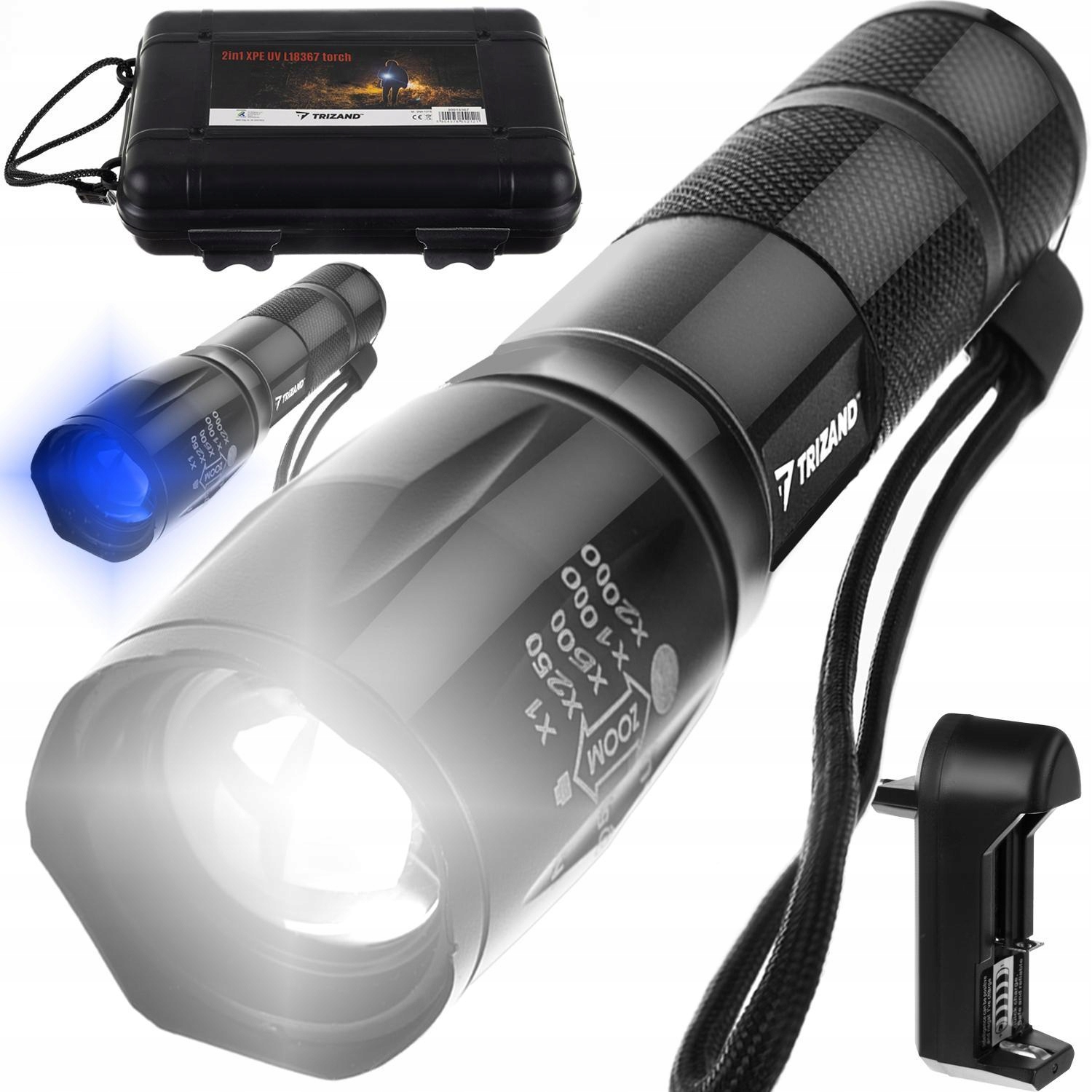 Latarka Led 2w1 akumulatorowa Xpe Uv z zoomem