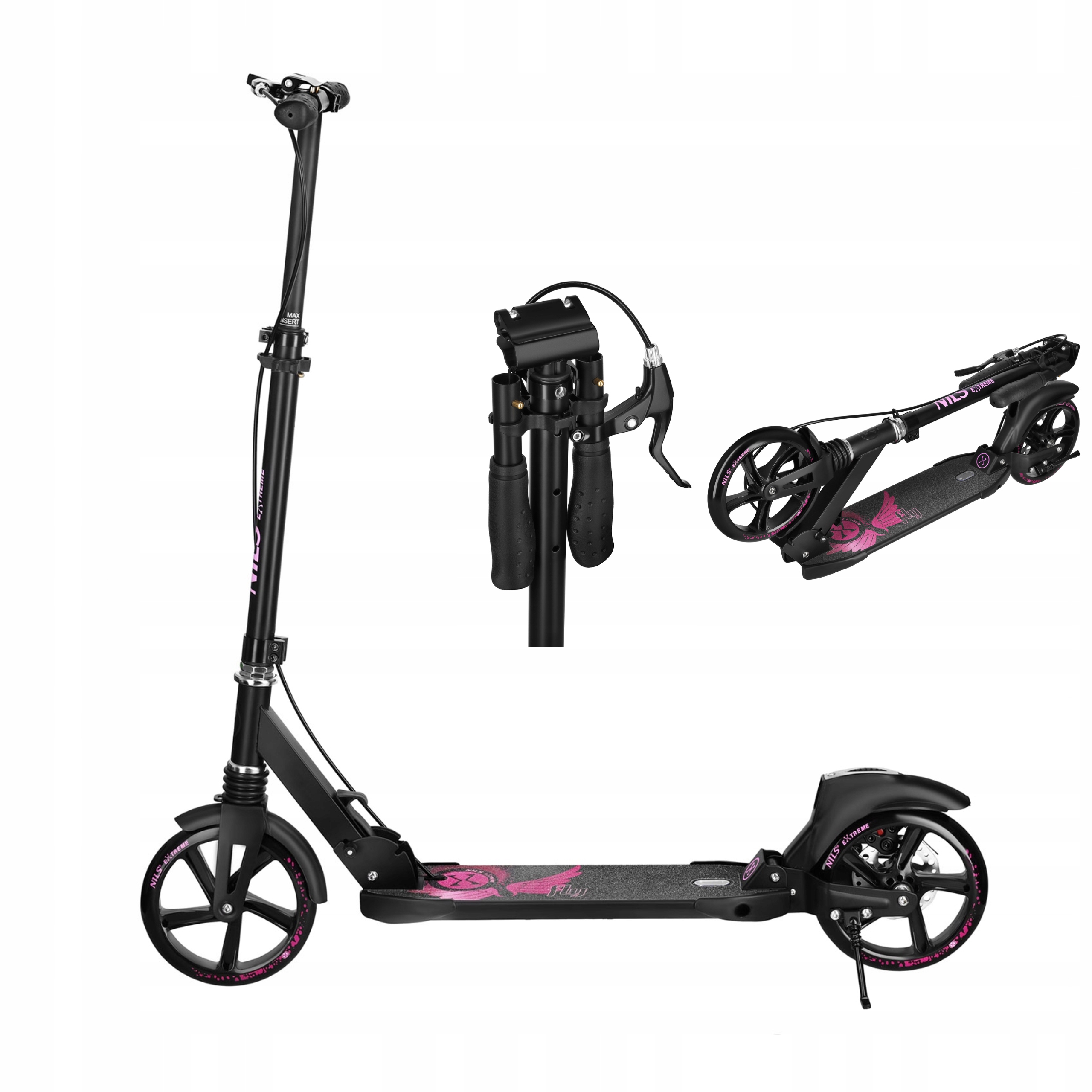 Różowa Hulajnoga Miejska Składana Duża Hamulec Tarczowy 200mm Nils Extreme