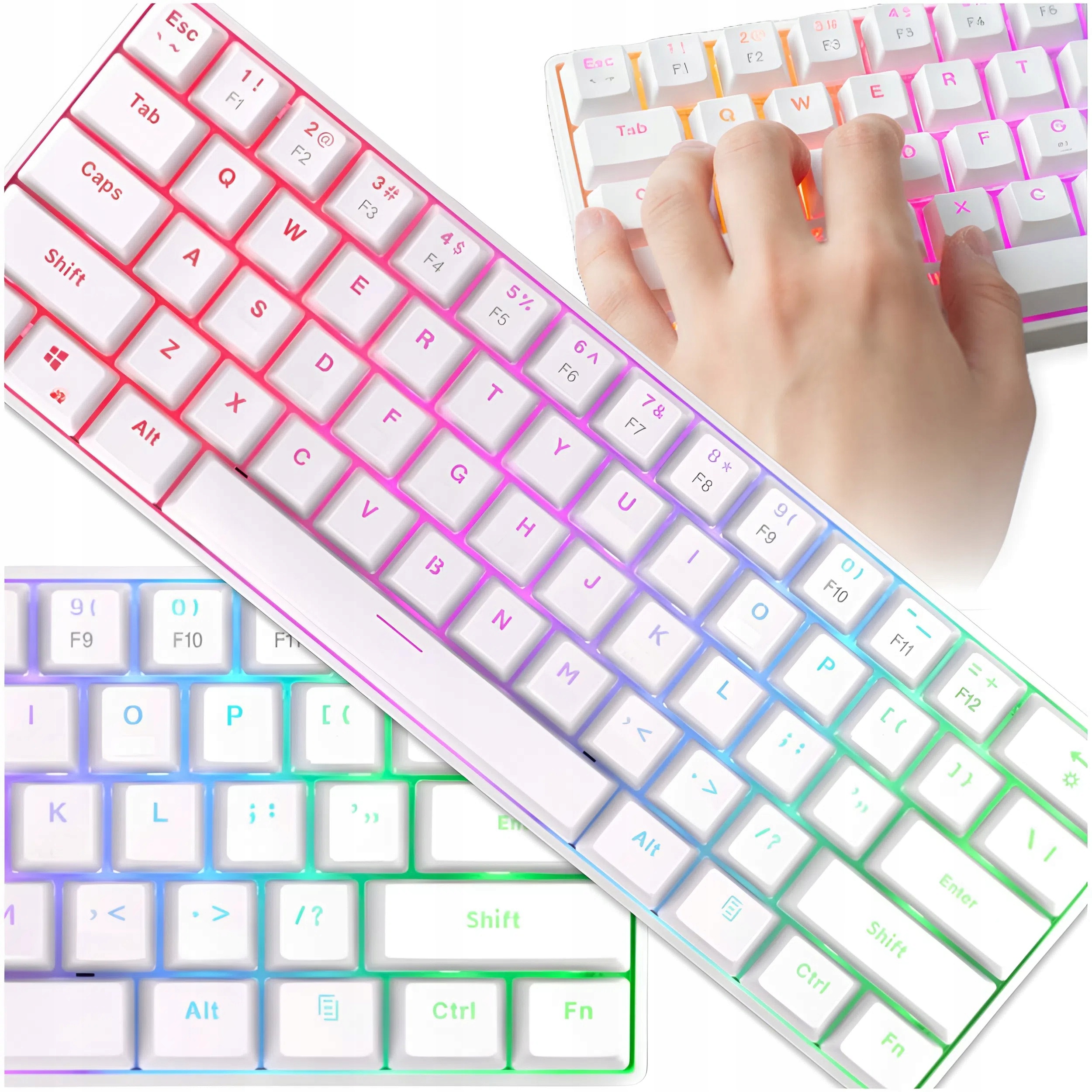 Klawiatura Mechaniczna Przewodowa Dla Gracza Biała Mała Led Rgb Usb-c 61KL.