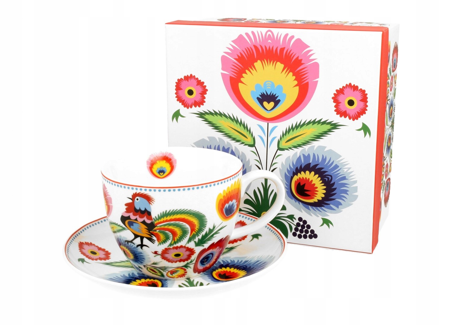 

Duża filiżanka z porcelany jumbo Kogut Łowicki Duo