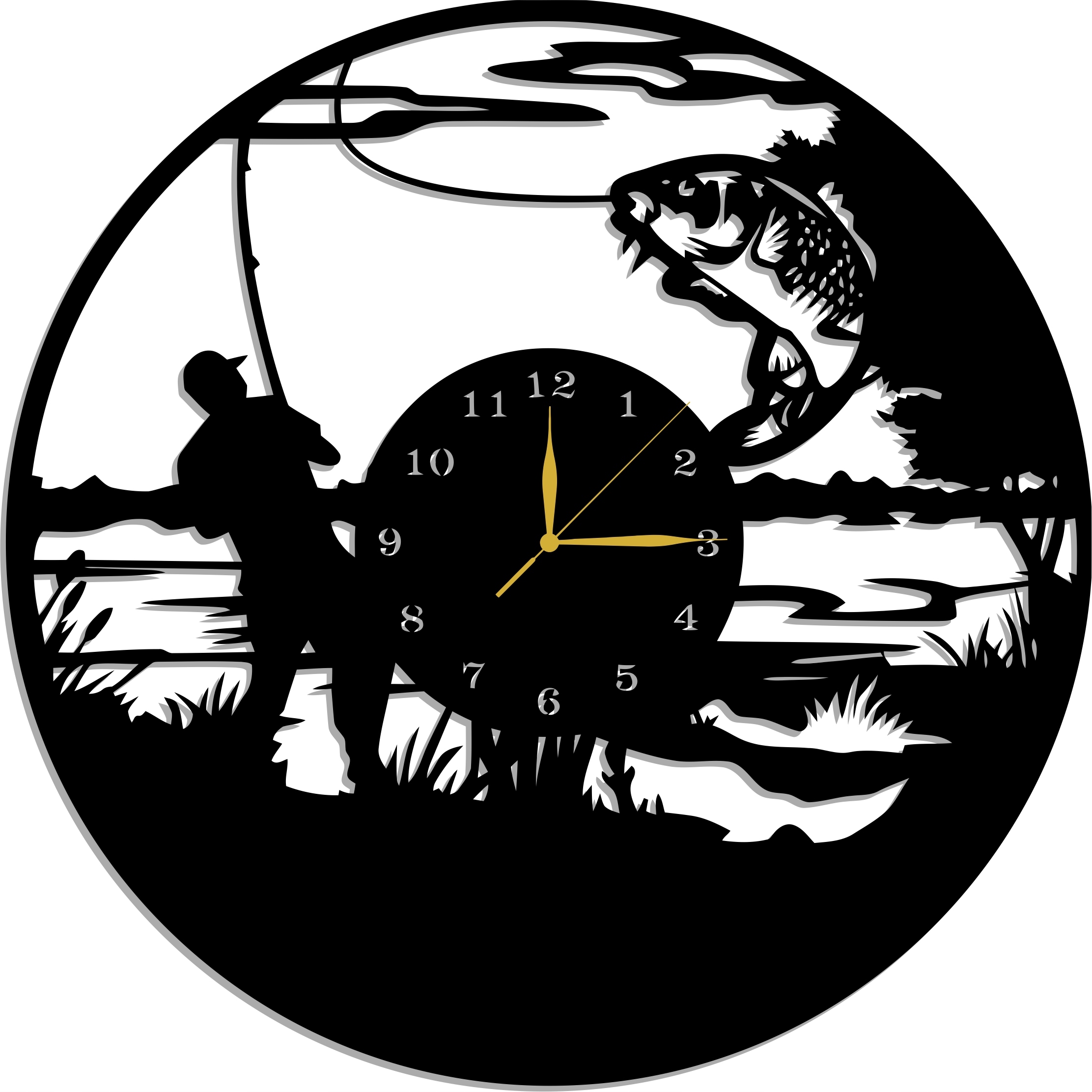 Ažurové Nástěnné Hodiny Rybář 50 CM L! 17 Barev!